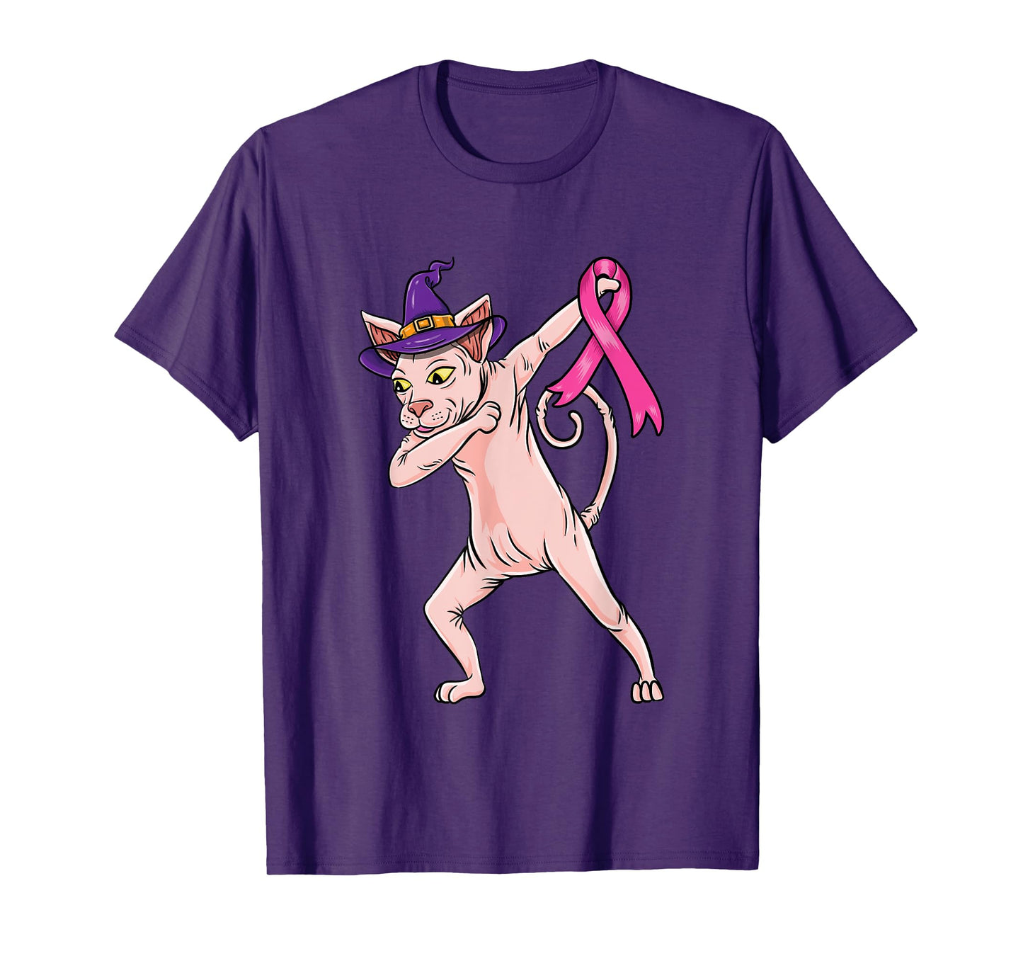 Dabbing Witch Sphynx Cat Breast Cancer Halloween T-Shirt