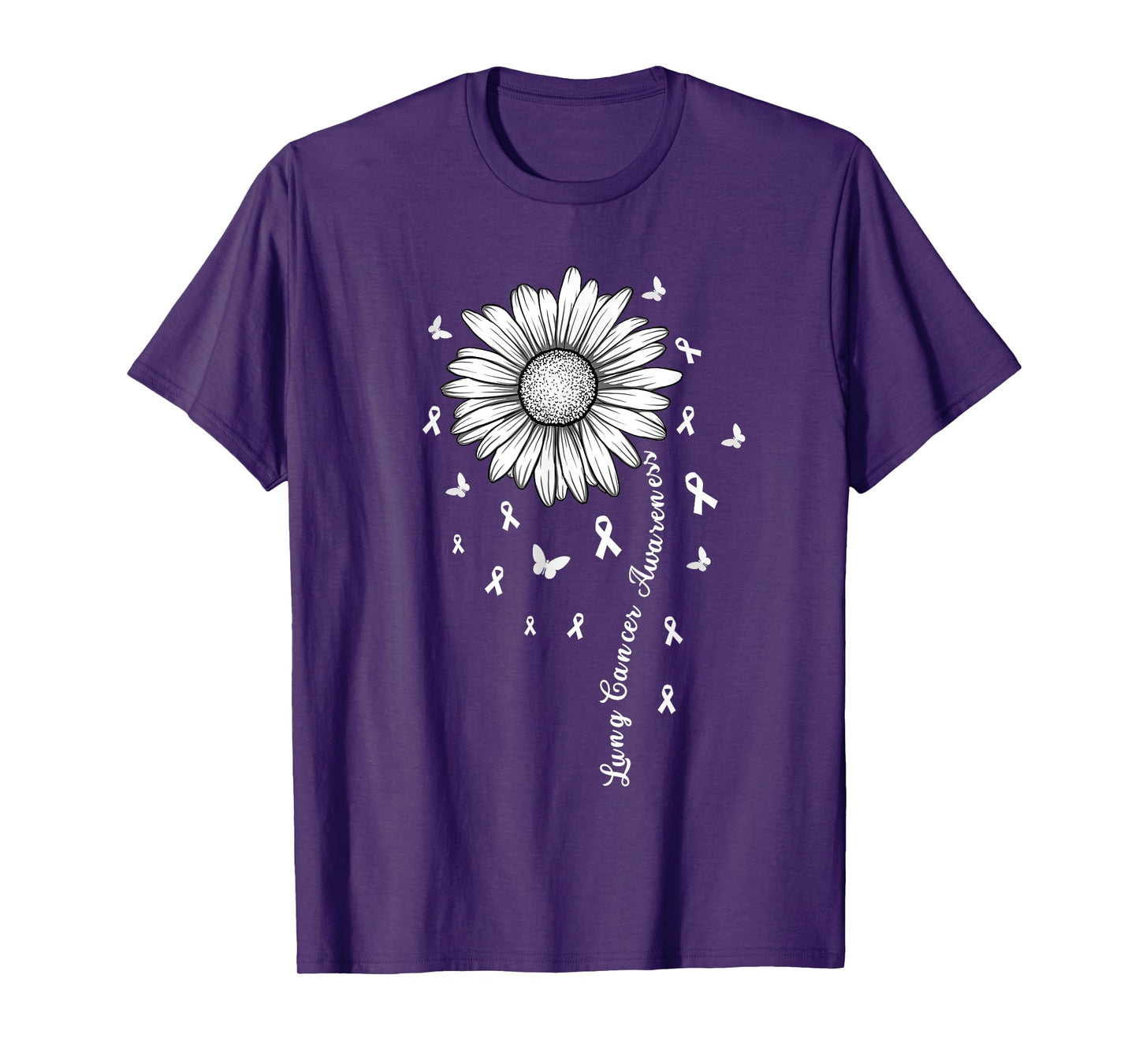 Support Lung Cancer Awareness Month Flower White Ribbon T-Shirt