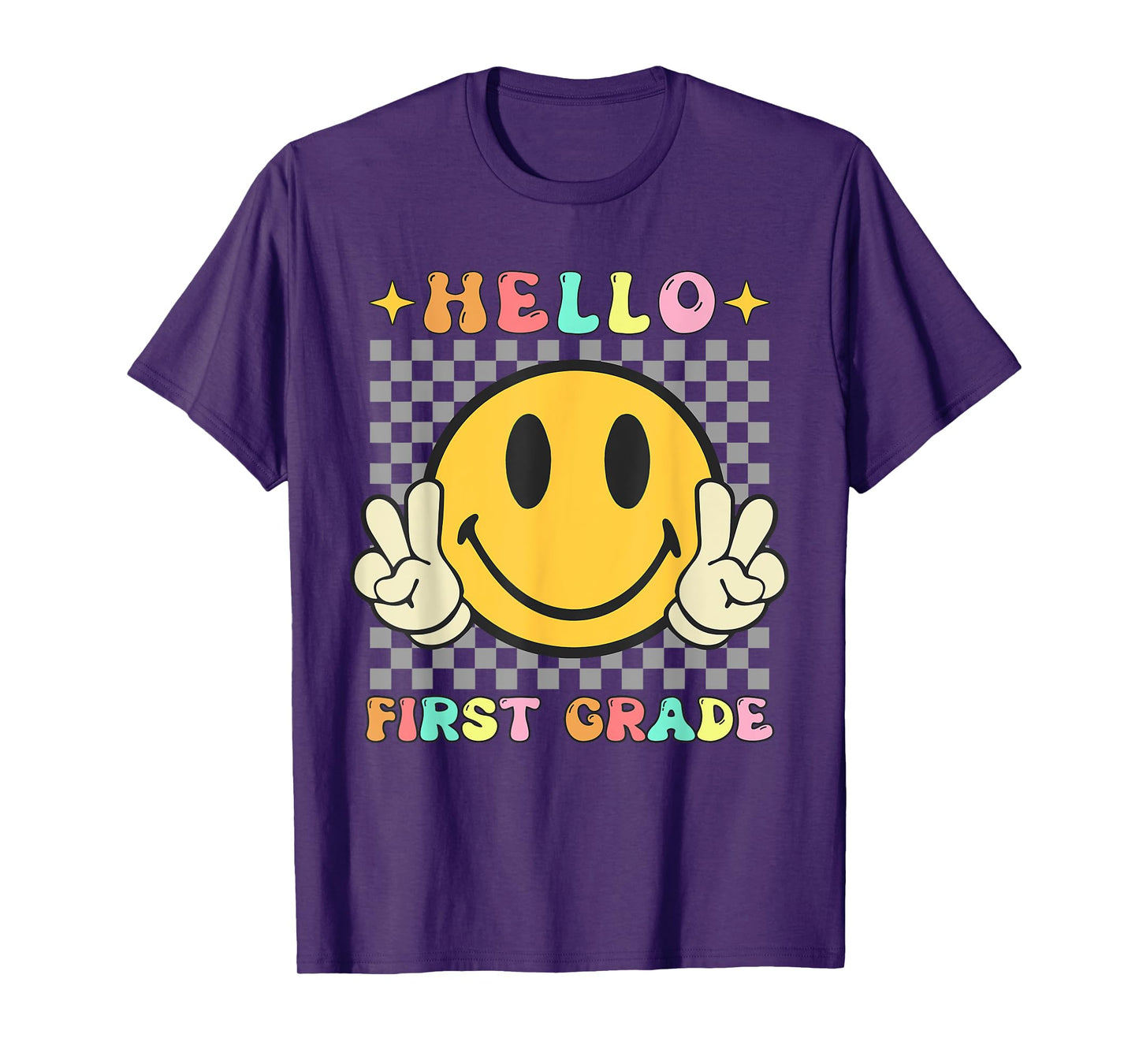 Retro Groovy 1st Grade Back to School Hello First Grade T-Shirt