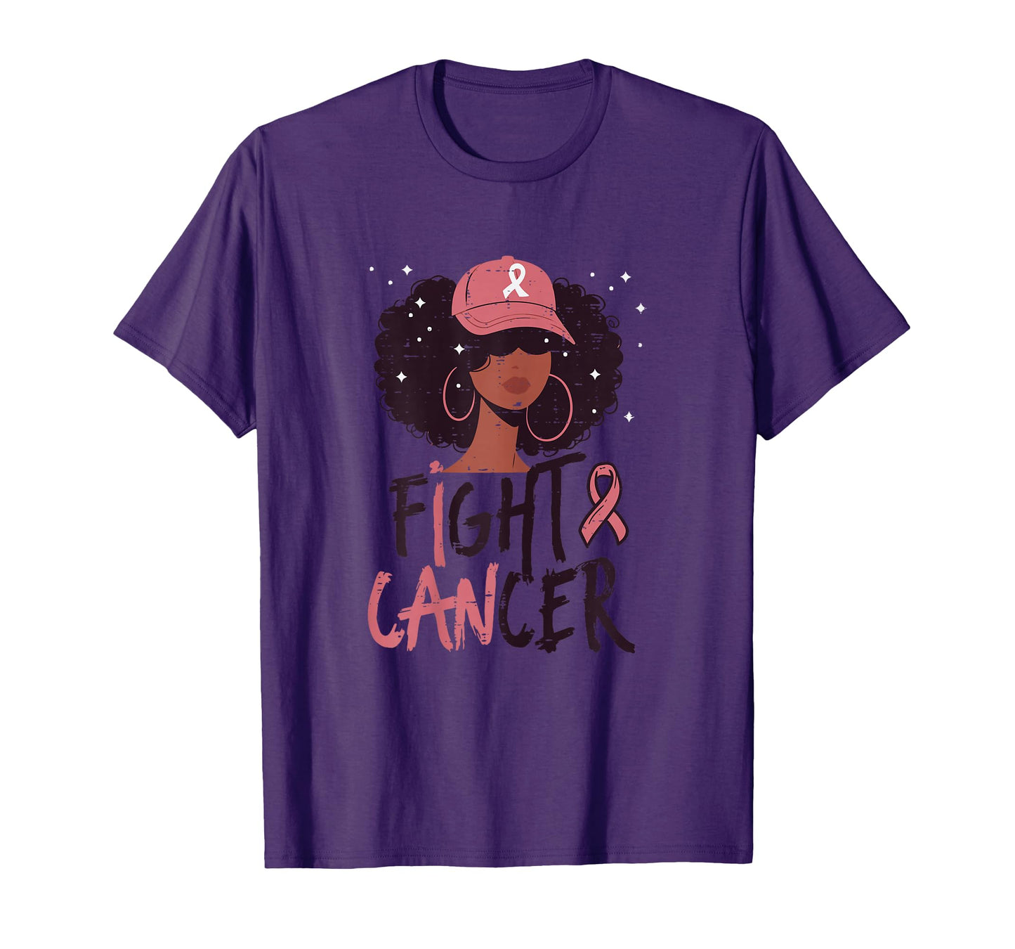 Fight Breast Cancer Afro Black Woman Aware Women Girls Kids T-Shirt
