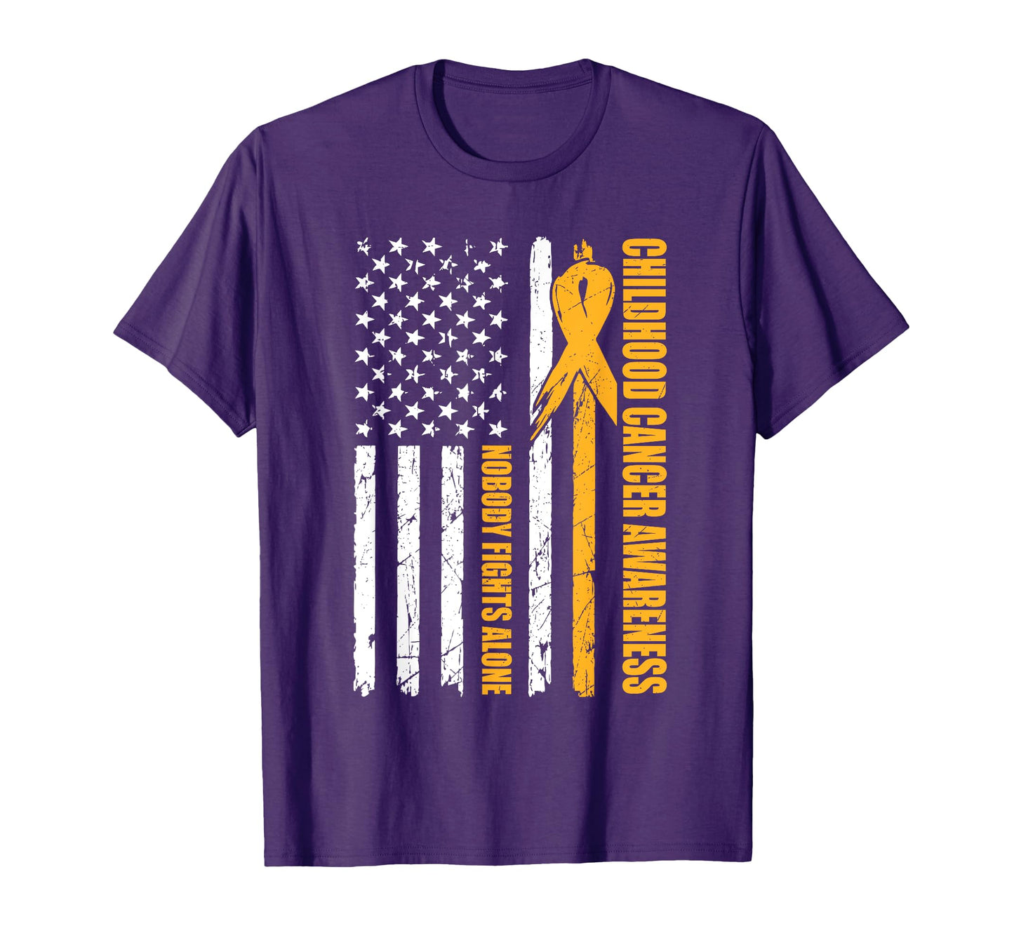 Childhood Cancer Awareness USA Flag Gold Ribbon Dad Mens T-Shirt