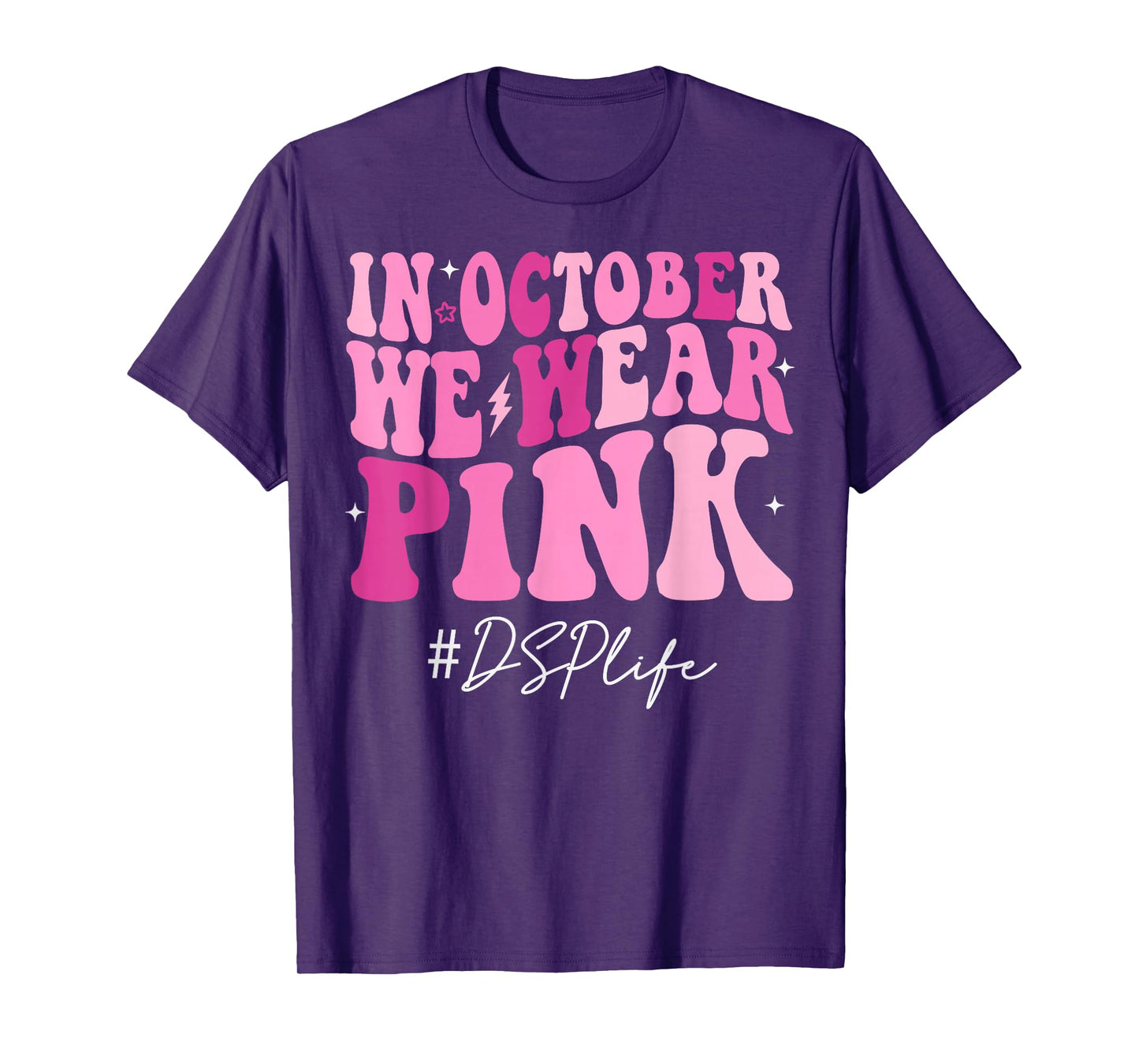 DSP Direct Support Staff We Wear Pink Breast Cancer Groovy T-Shirt