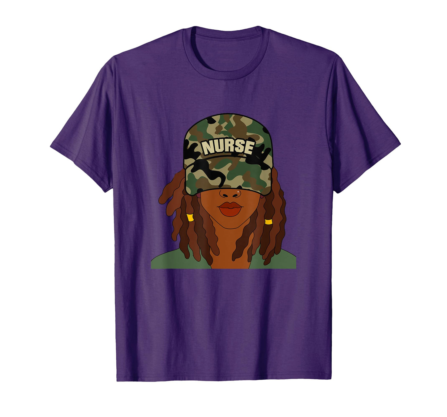 African American Nurse LPN Camo Camouflage Hat Locs T-Shirt