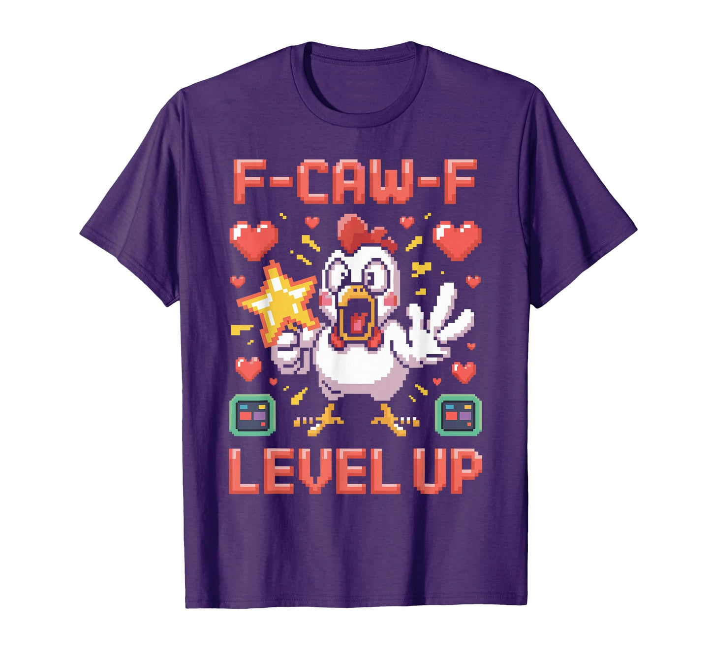 F-Caw-F Funny Chicken Pixel Art Retro Gaming F Caw F Meme T-Shirt
