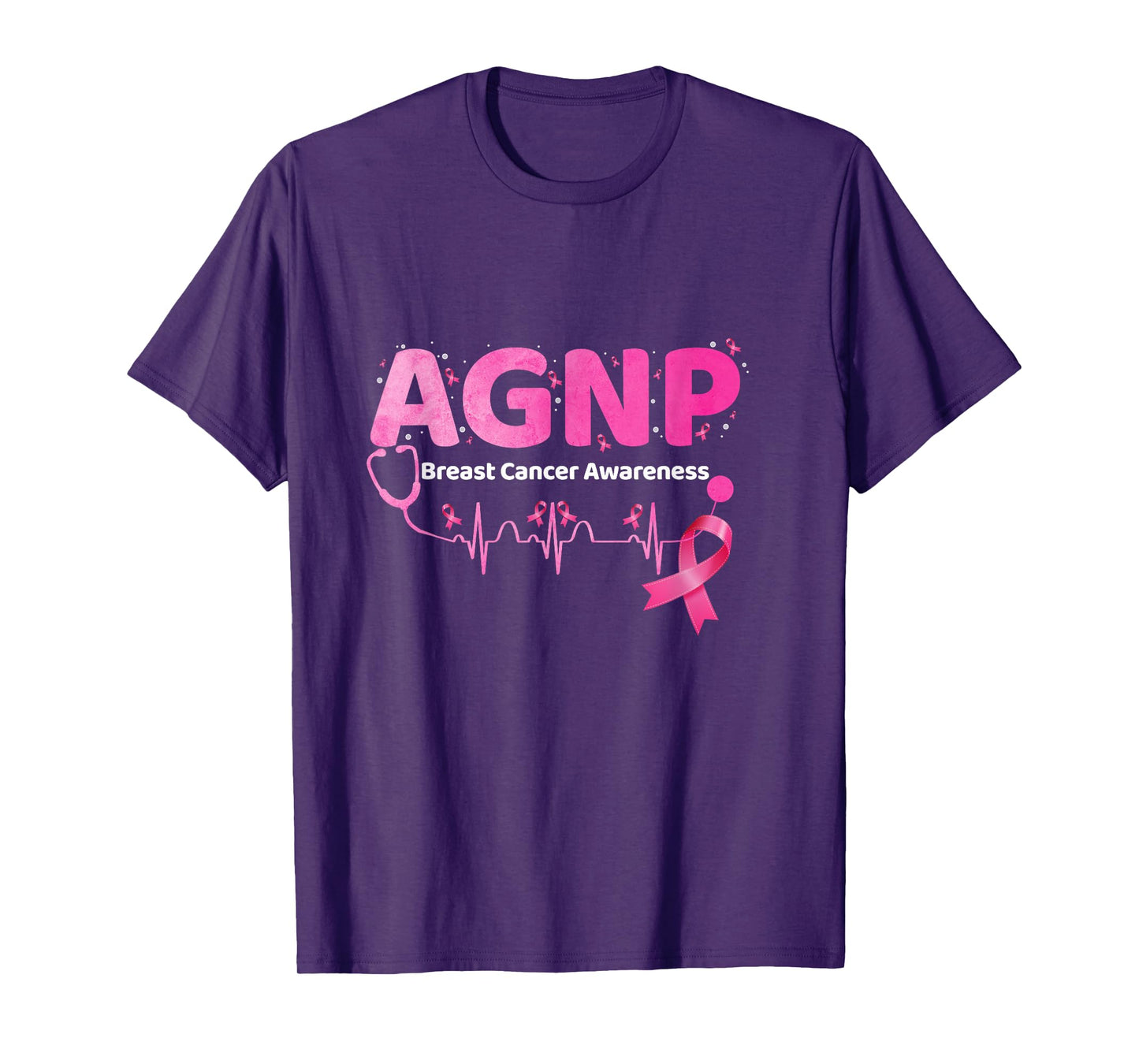 AGNP Breast Cancer Awareness Heartbeat Pink Ribbon Nurse T-Shirt