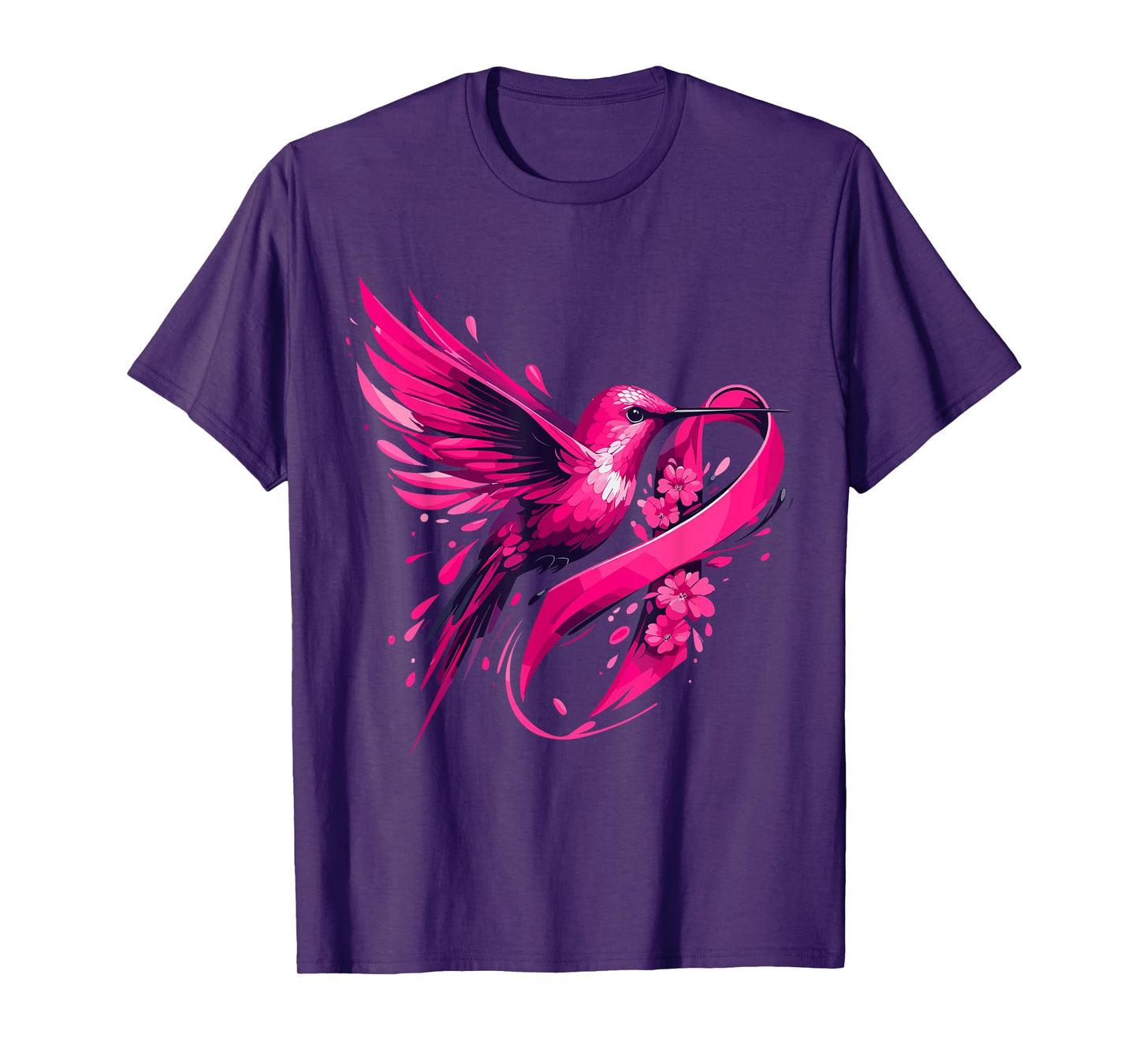 Hummingbird Flower Pink Ribbon Breast Cancer Awareness T-Shirt