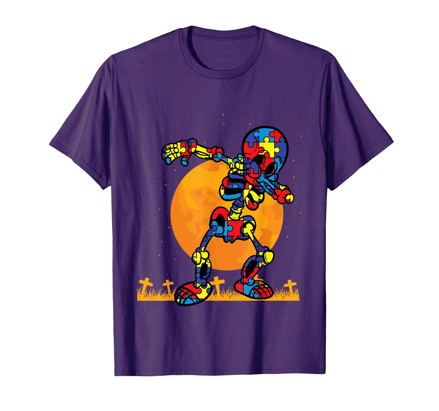 Autism Puzzle Dabbing Skeleton Autism Awareness Halloween T-Shirt
