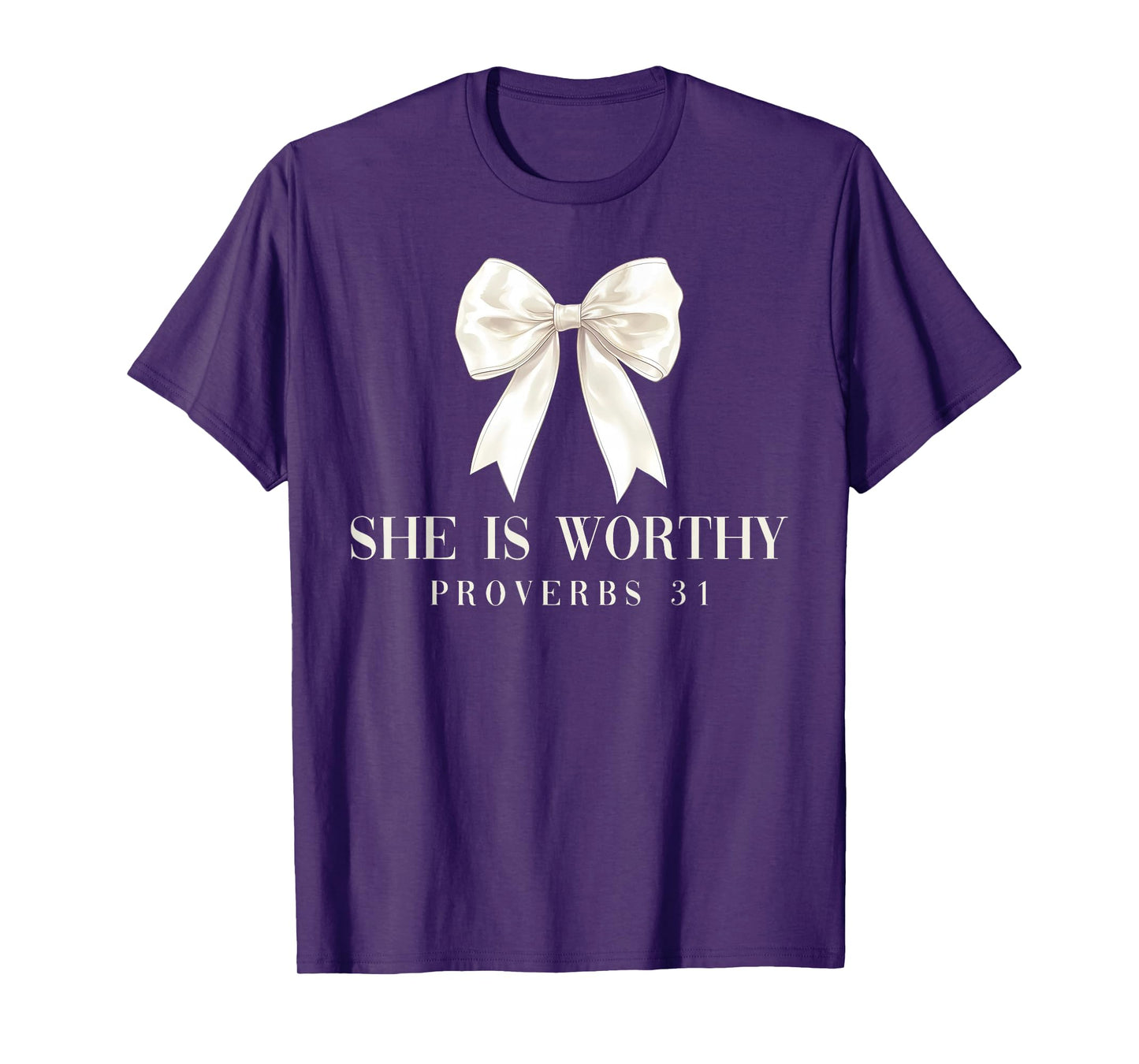 She is Worthy Coquette Bow Christian Jesus Girly Faith Cute T-Shirt