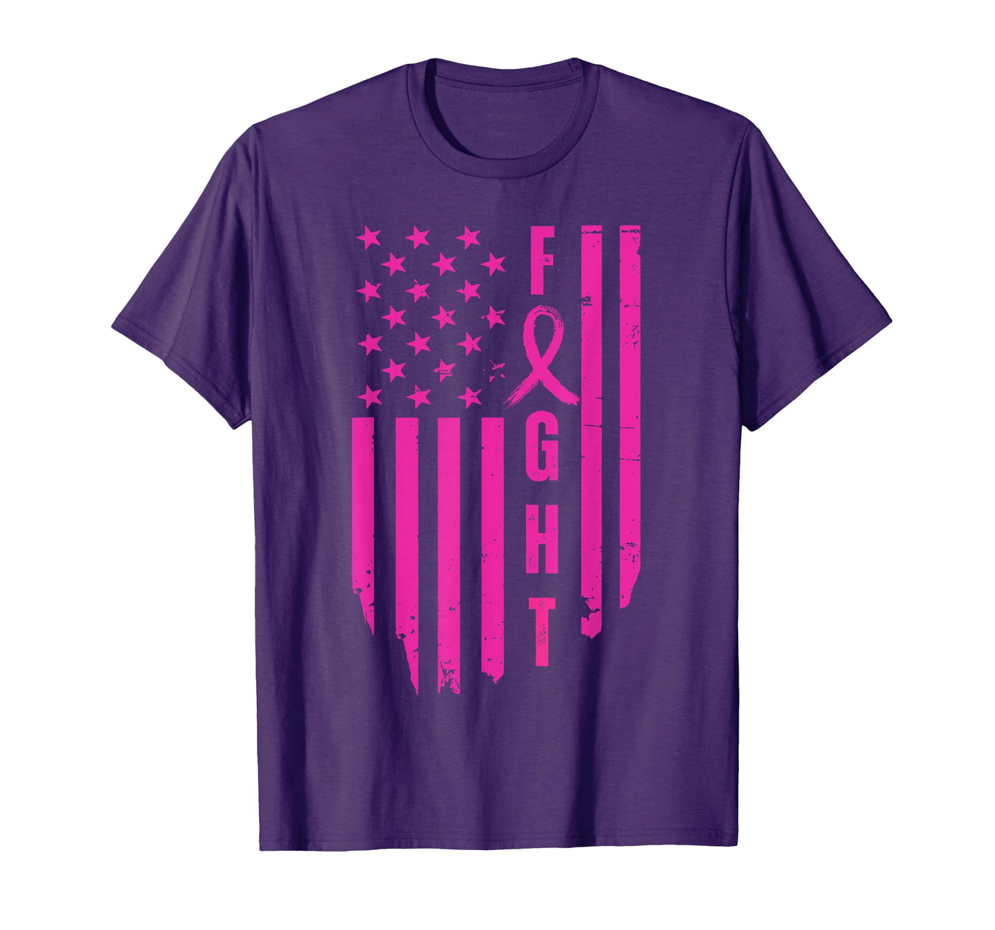 Fight Breast Survivor American Flag Breast Cancer Awareness T-Shirt