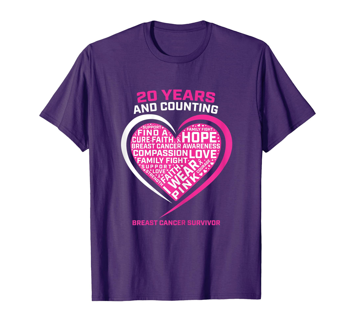 Womens 20 Year Cancer Free Breast Cancer Survivor Awareness Graphic T-Shirt