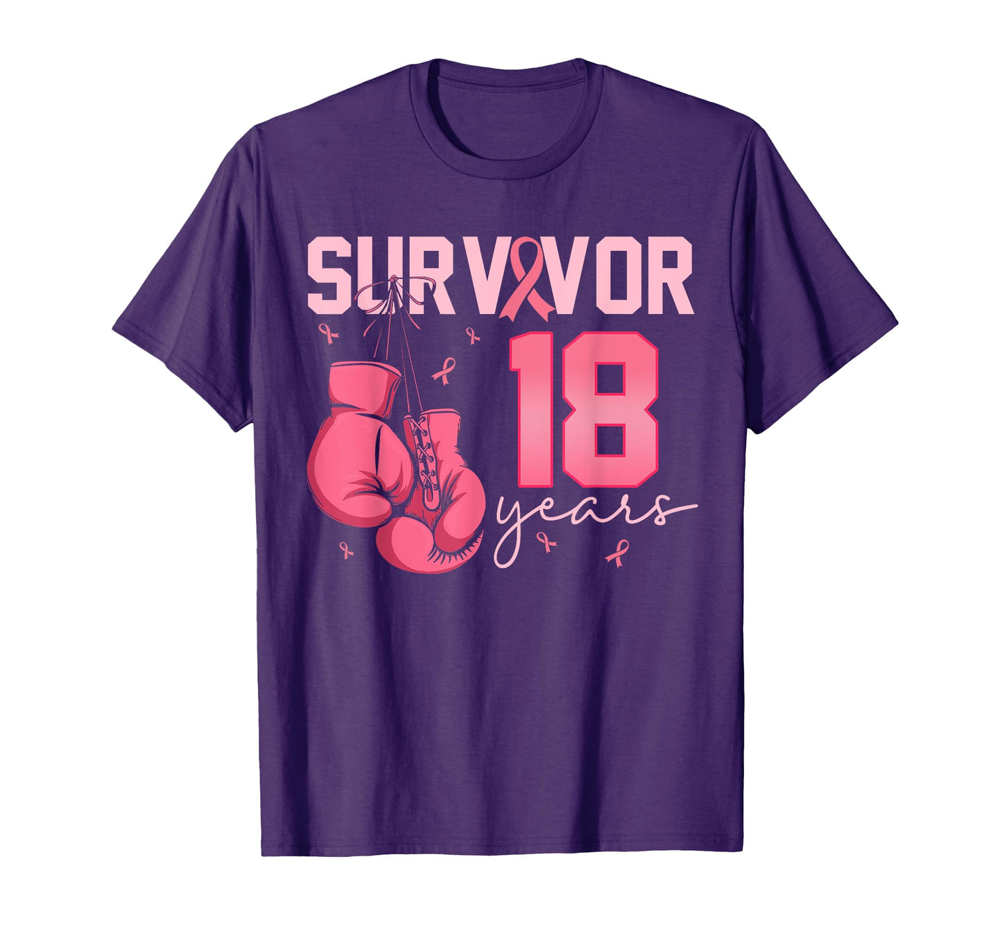 Breast Cancer Survivor 18 Years Pink Ribbon Boxing Gloves T-Shirt