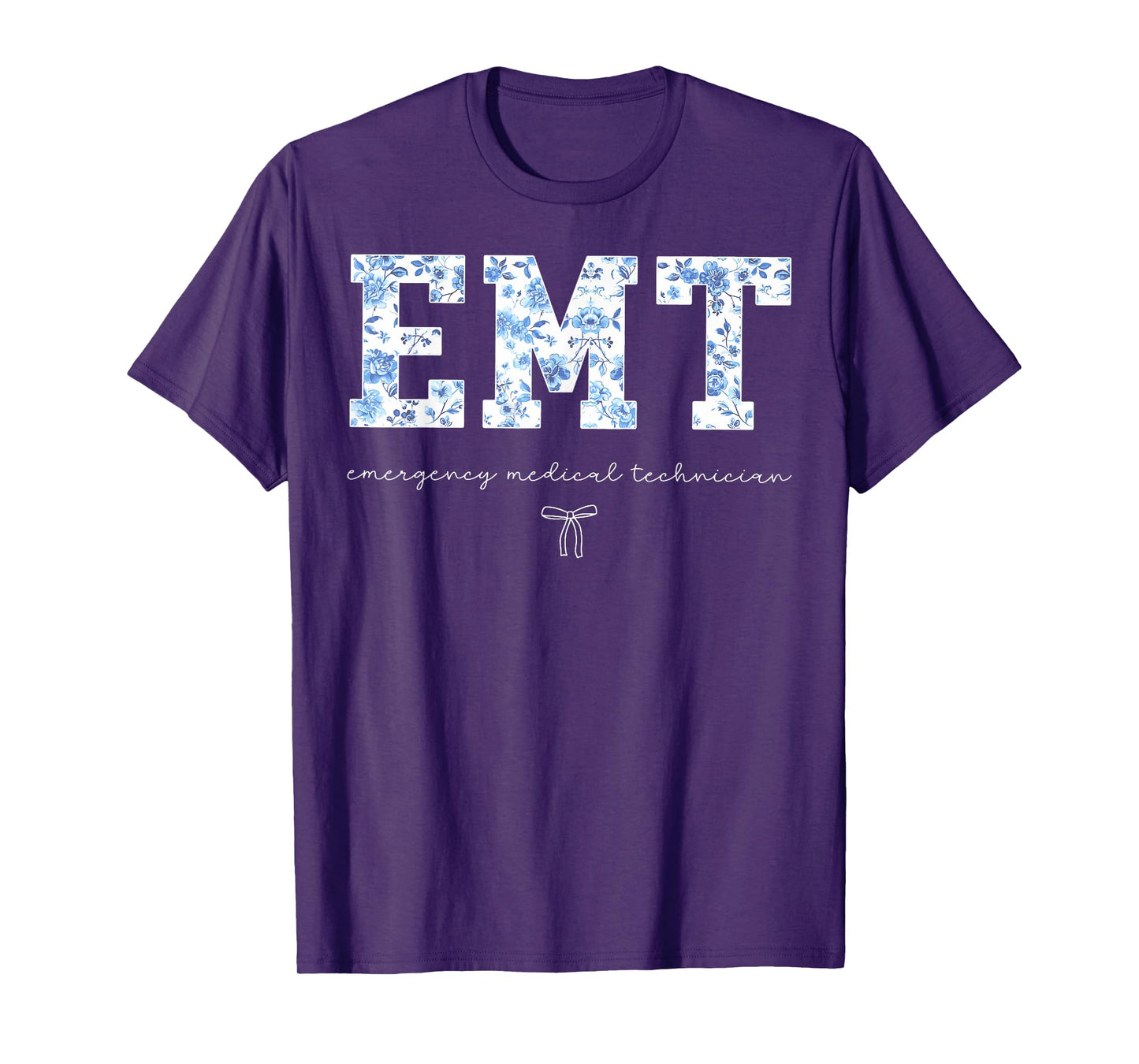 EMT Floral Blue Coquette Bow Emergency Medical Technician T-Shirt