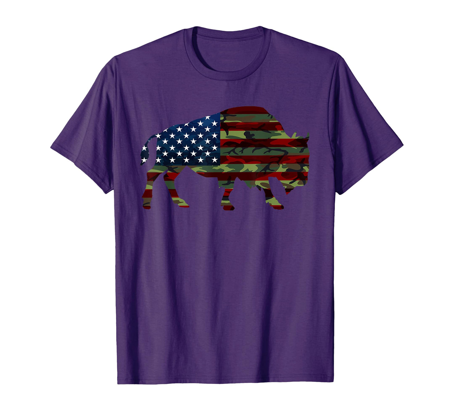 American Bison Cattle Ox USA Flag Camouflage Buffalo Women Kids Men T-Shirt