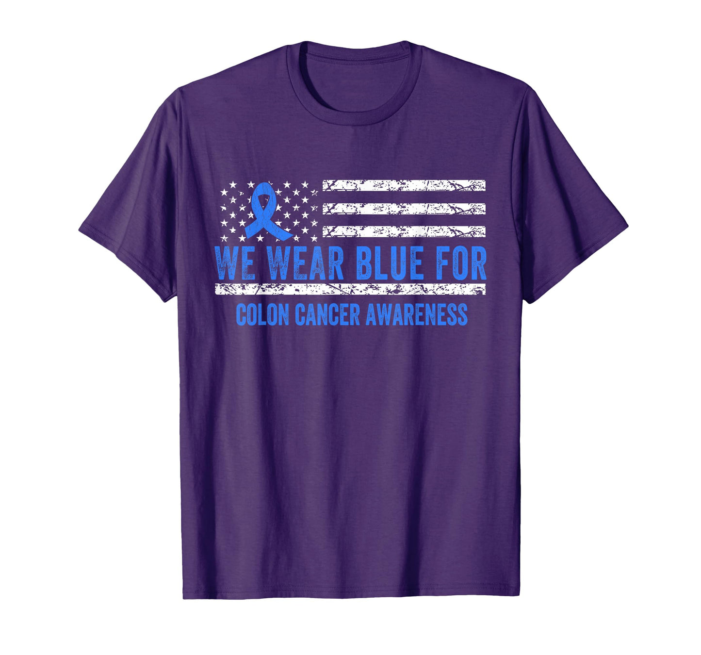 Colorectal Colon Cancer Awareness USA Flag Women Men T-Shirt