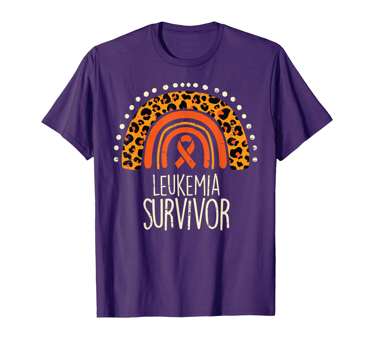 Leopard Rainbow Orange Ribbon Survivor Leukemia Awareness T-Shirt