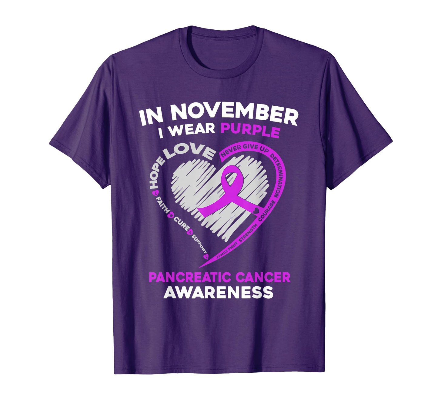 In November We Wear Purple Heart Pancreatic Cancer Awareness T-Shirt
