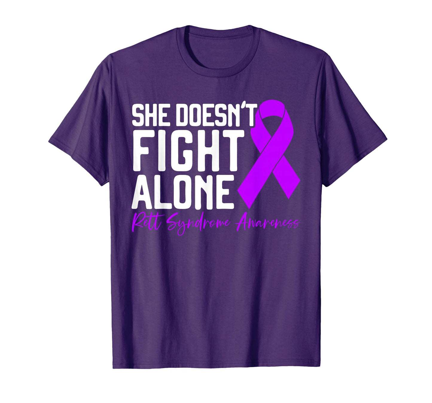 Rett Syndrome Awareness SteMi Apparel She Doesn't Fight Alone T-Shirt, Unisex-Adults, Black, Short Sleeve, Small
