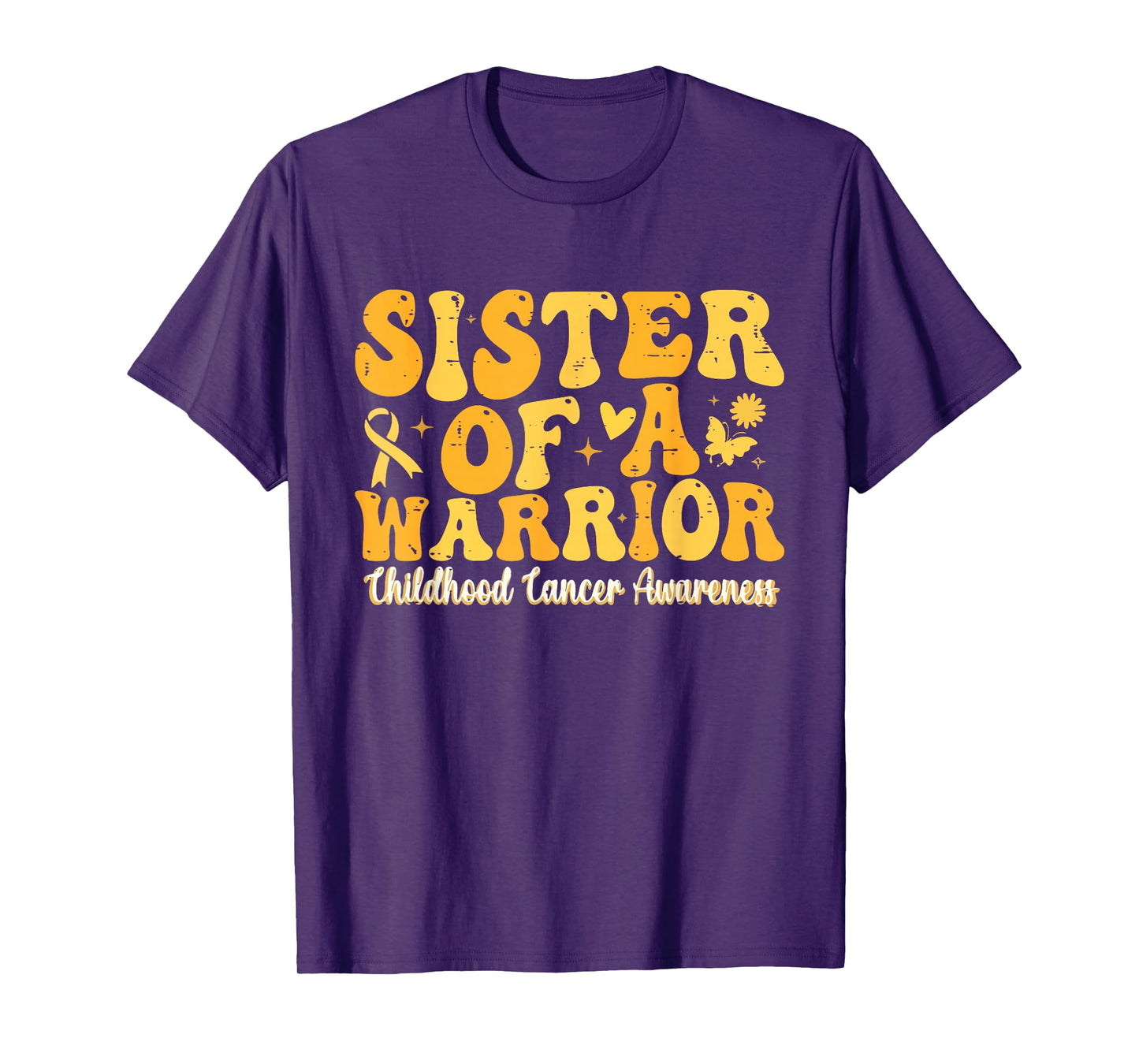Sister of a Warrior Childhood Cancer Awareness Gold Ribbon T-Shirt