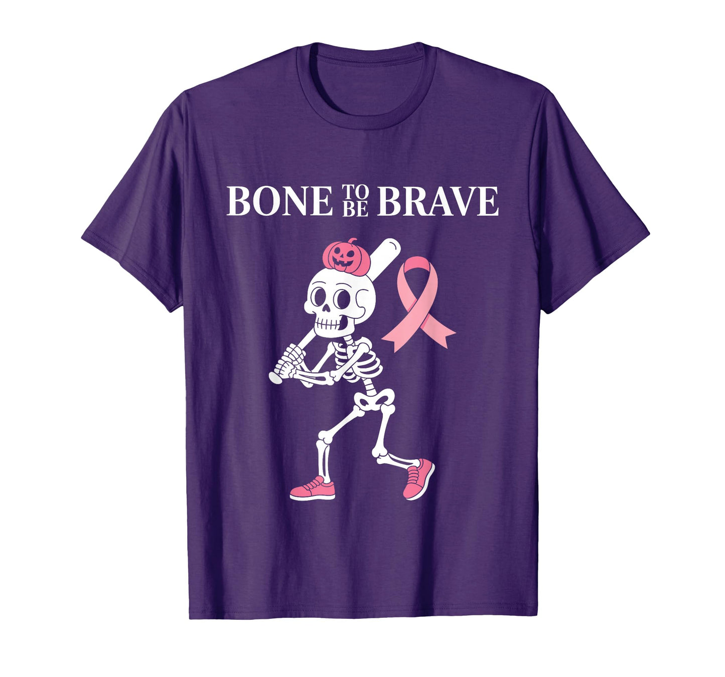 Baseball Skeleton Fighter Halloween Breast Cancer Awareness T-Shirt