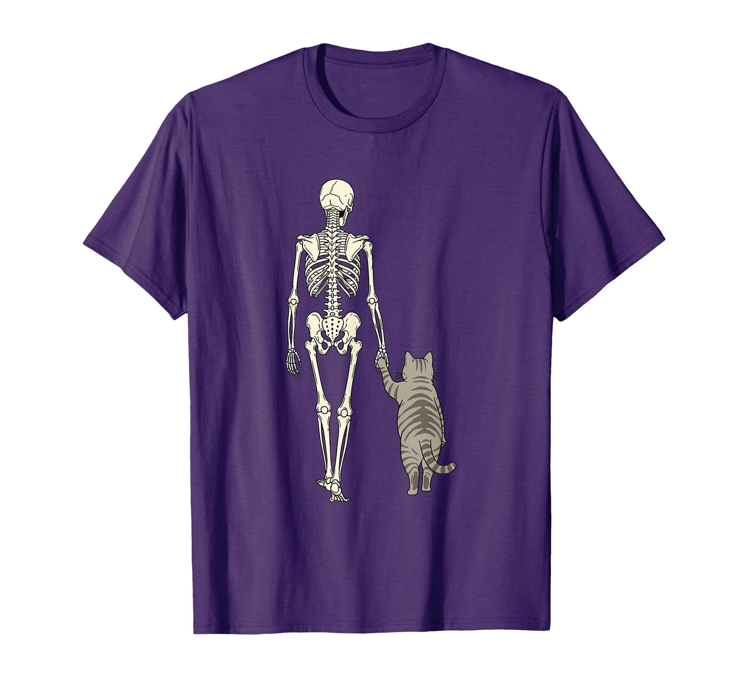 Cute Halloween Skeleton and Cat Holding Hands Walking T-Shirt