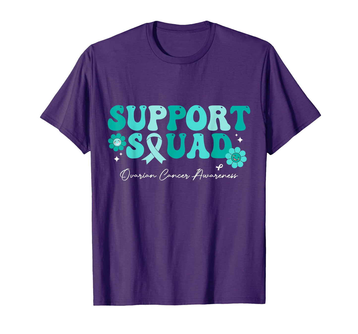Groovy Support Squad Ovarian Cancer Awareness White Ribbon T-Shirt