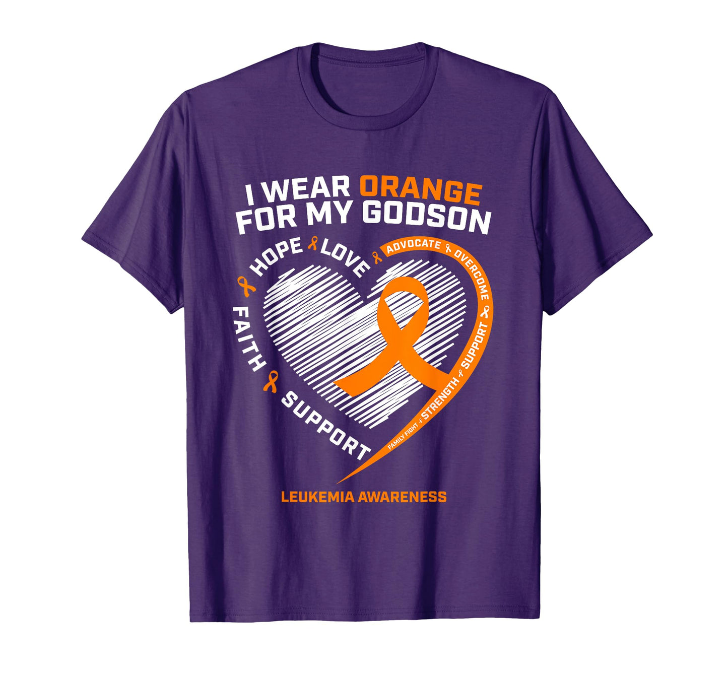I Wear Orange For My Godson Leukemia Cancer Awareness Heart T-Shirt