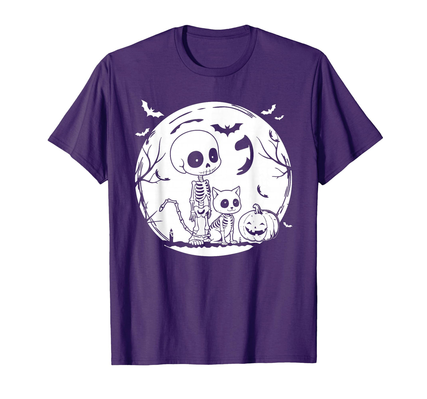 Skeleton and and cat Skeleton for Halloween Spooky Parties T-Shirt