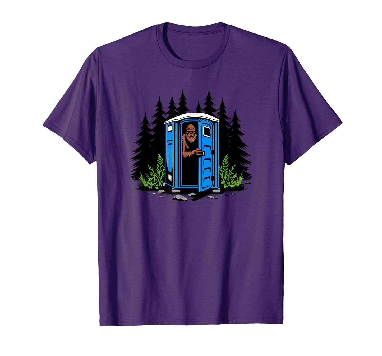 Utopia Sport Bigfoot Shop Bigfoot Peeking Out Of A Porta Potty In The Woods T-Shirt
