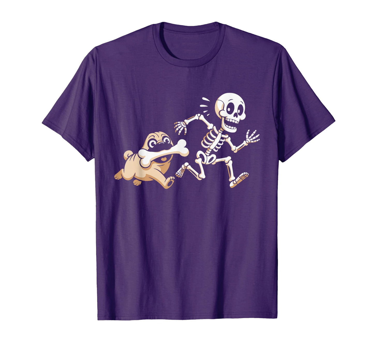 Halloween Pug Dog Steals Bone from Skeleton Funny Pet Lover T-Shirt