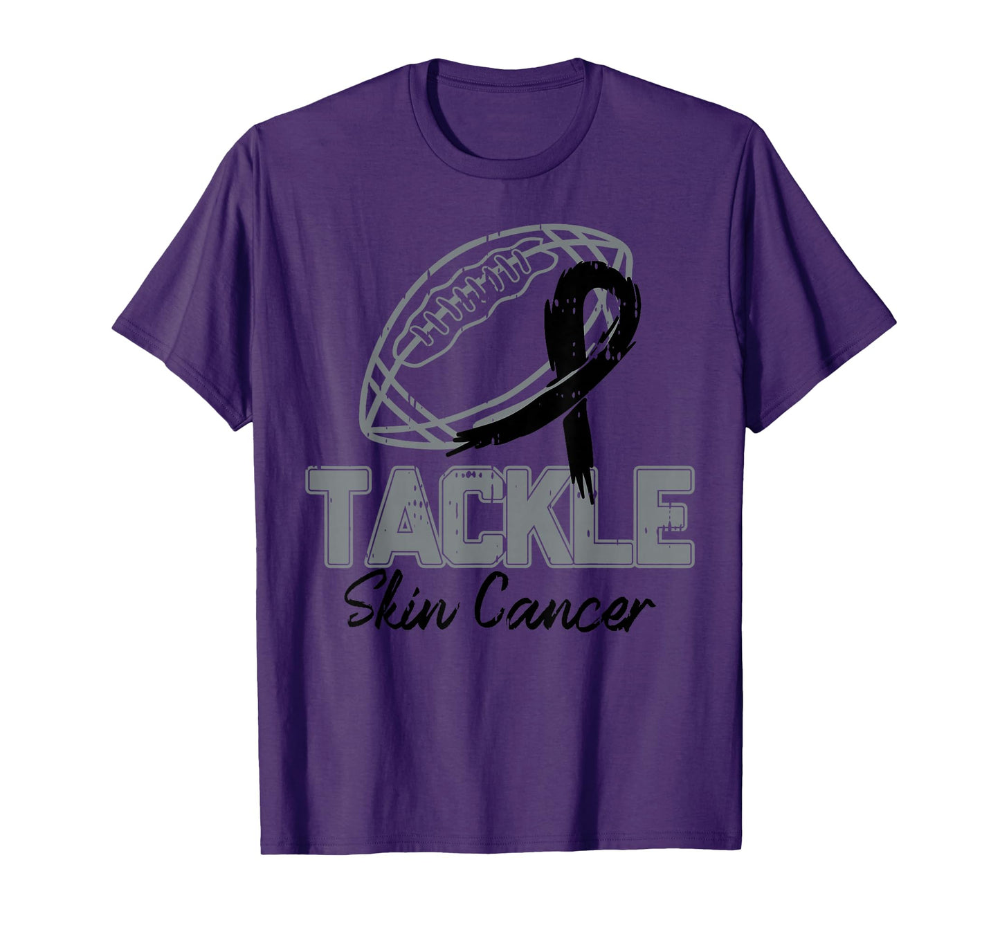 Tackle Melanoma Skin Cancer Awareness Football Black Ribbon T-Shirt