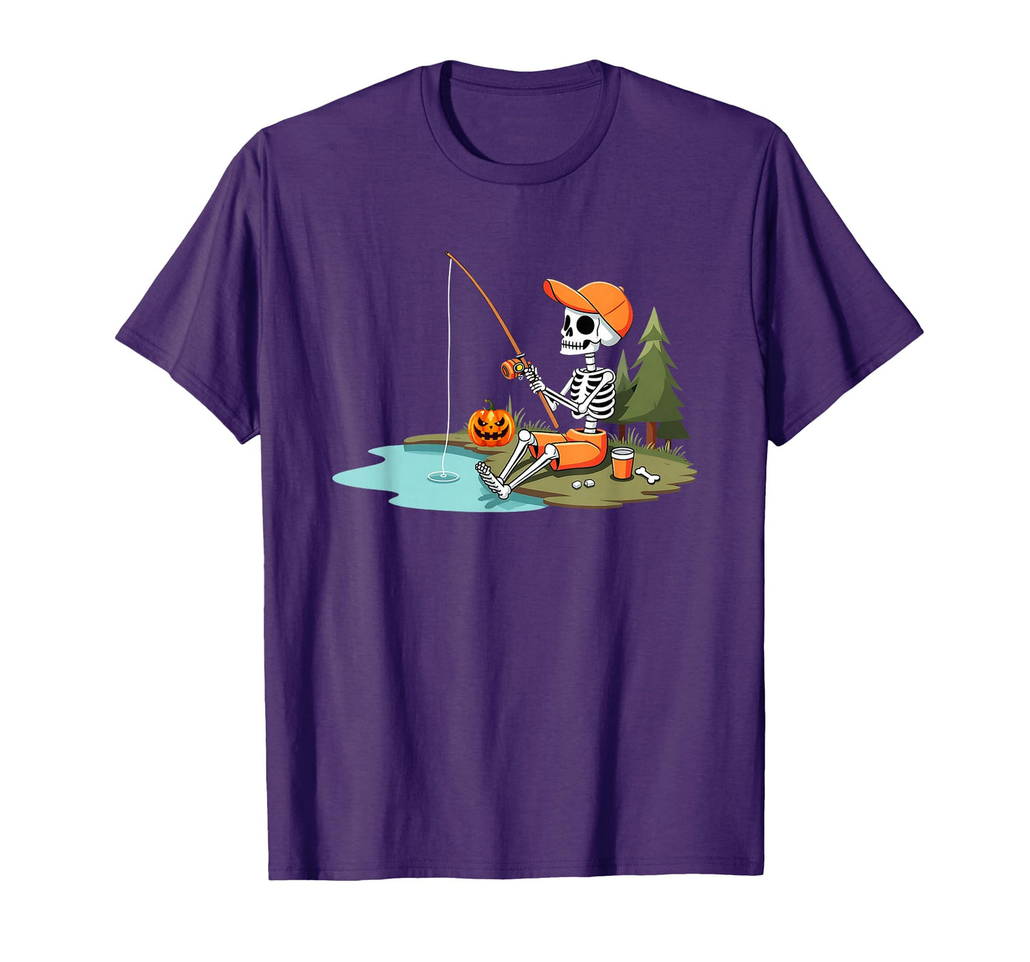 Skeleton Fishing Halloween Costume Funny Fishing Boys Kids T-Shirt