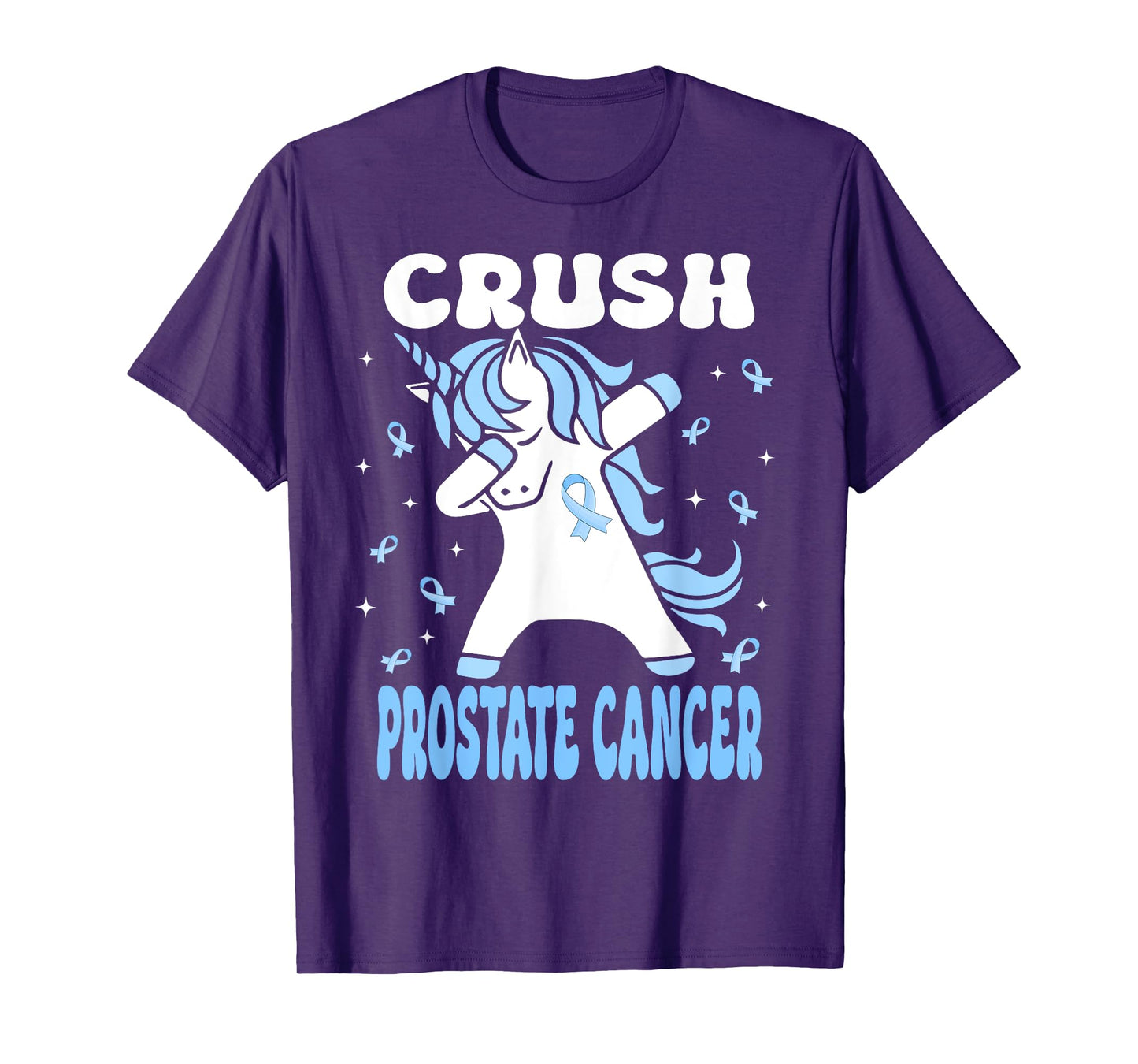Dabbing Unicorn Crush Prostate Cancer Blue Ribbon T-Shirt