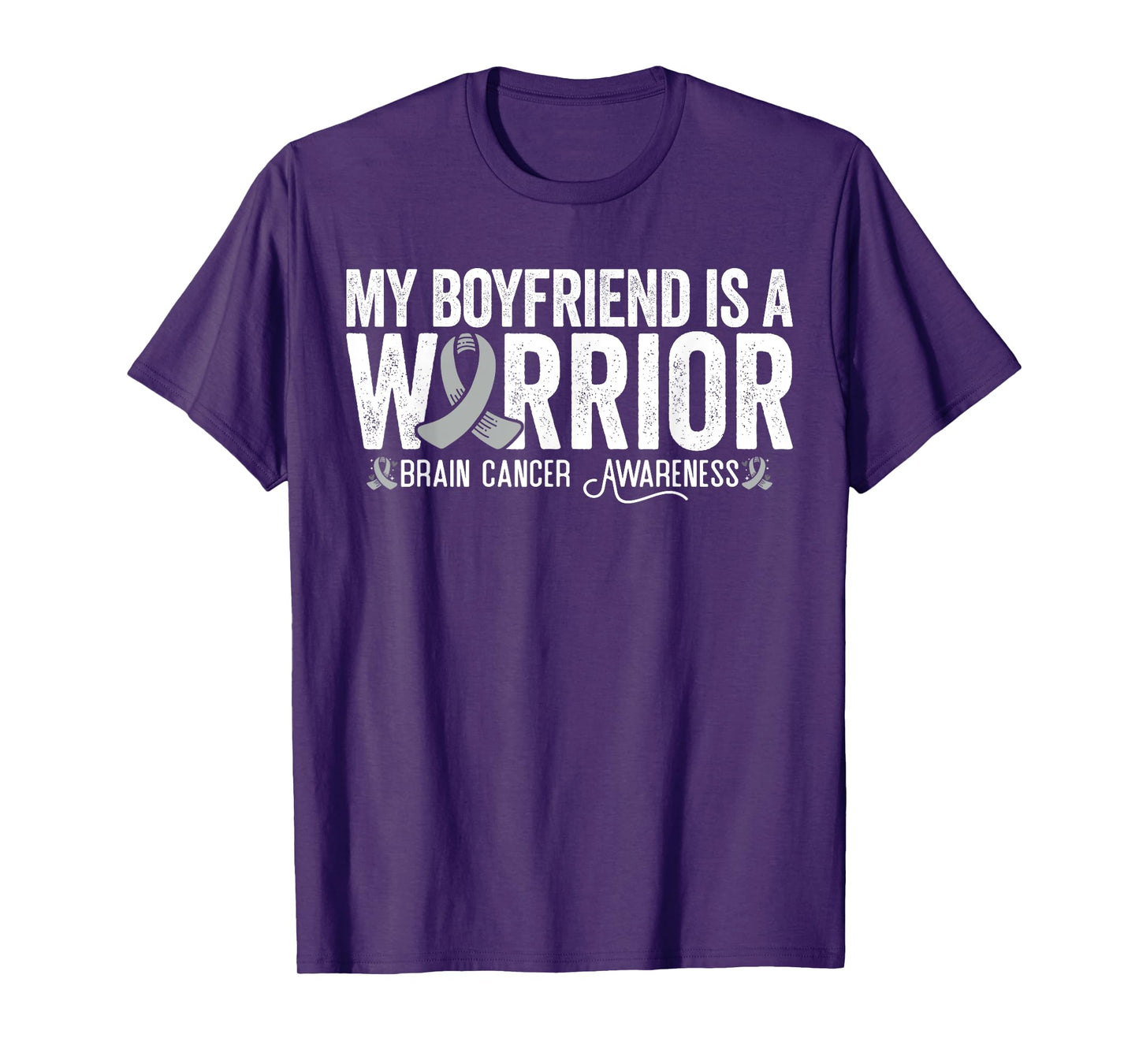 My Boyfriend Is A Warrior Grey Ribbon Brain Cancer Awareness T-Shirt