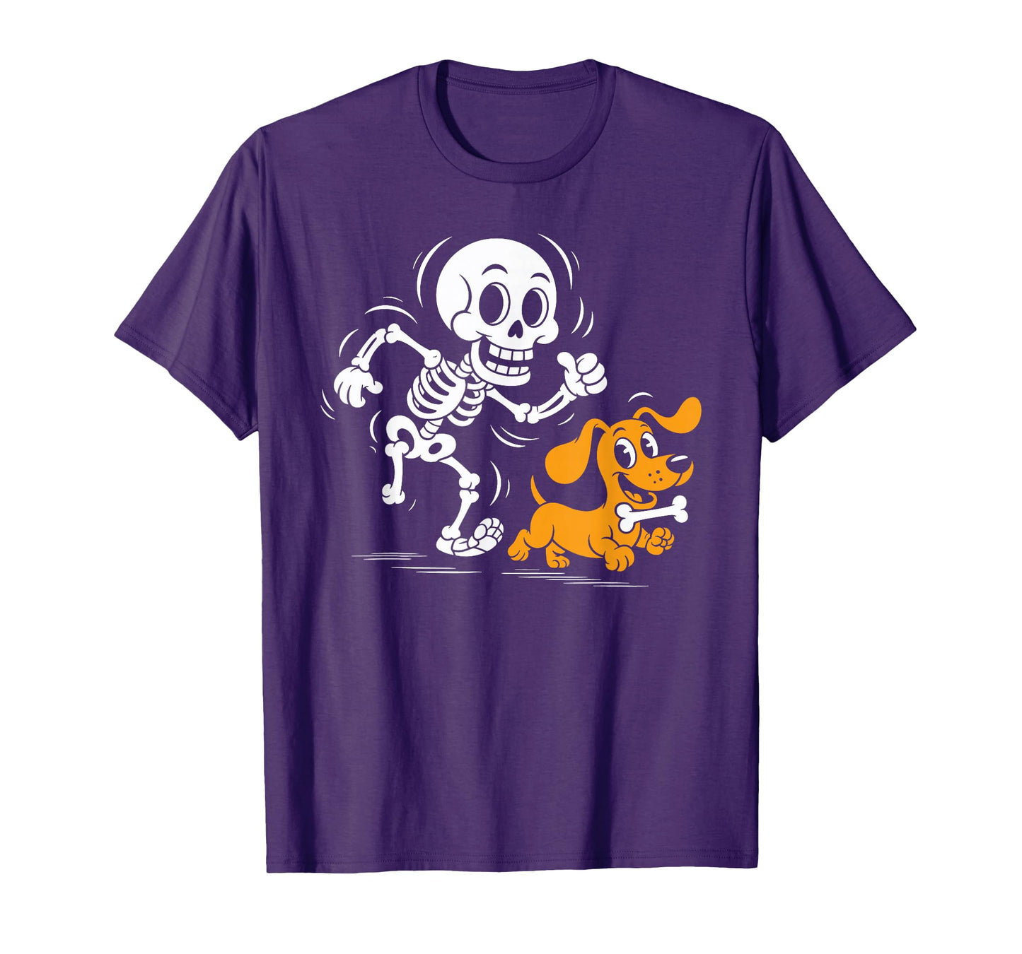 Skeleton Chasing Dachshund Dog Funny Halloween Wiener T-Shirt