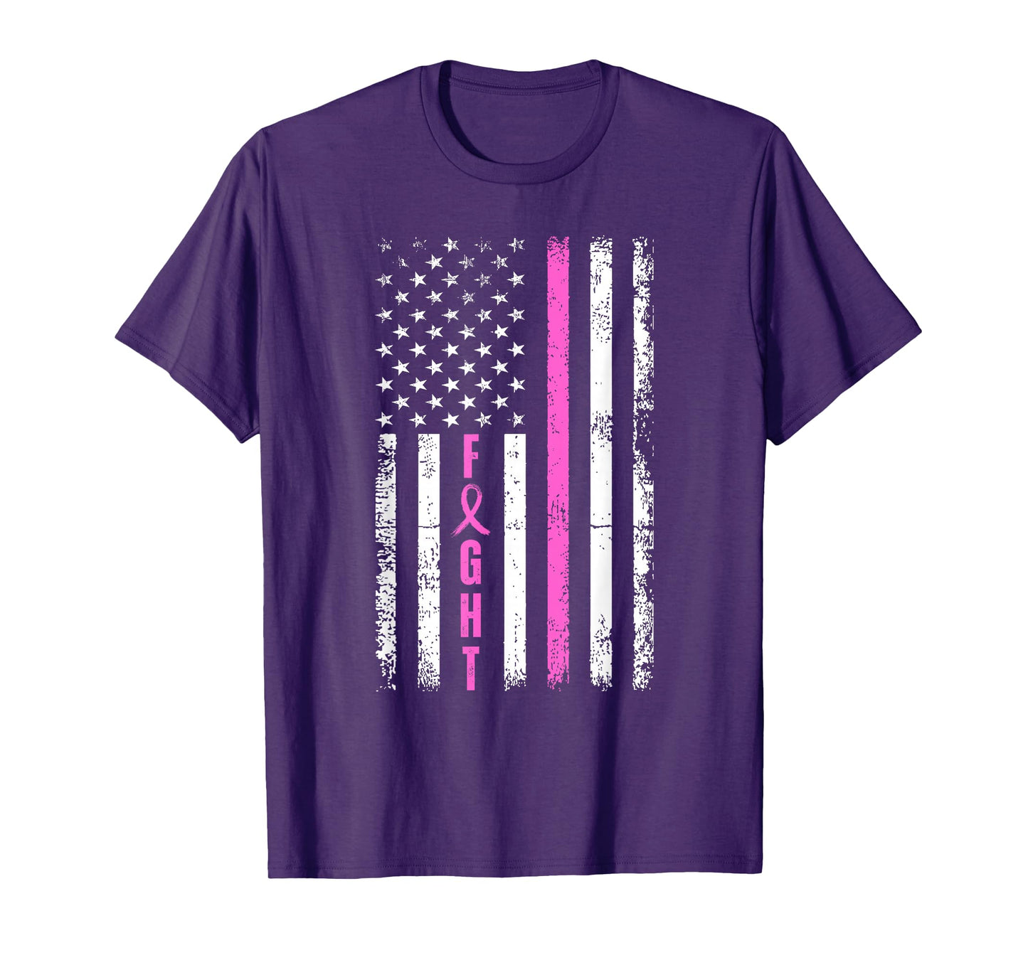Fight Breast Survivor American Flag Breast Cancer Awareness T-Shirt