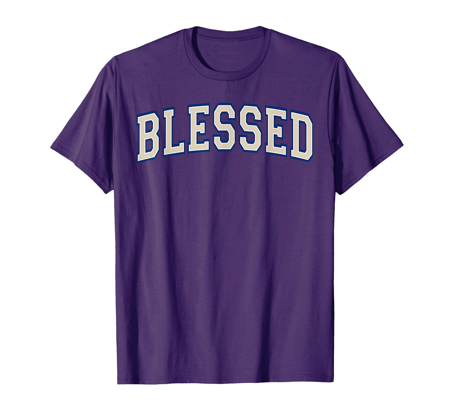 Blessed Christian Faith Ivory and Blue Varisty Letters T-Shirt