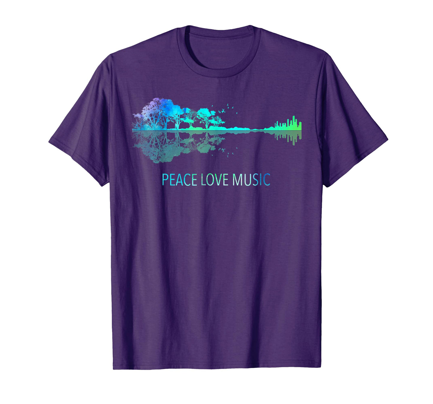 Peace Love Music Guitar Lake Shadow Hippie Musician Nature T-Shirt
