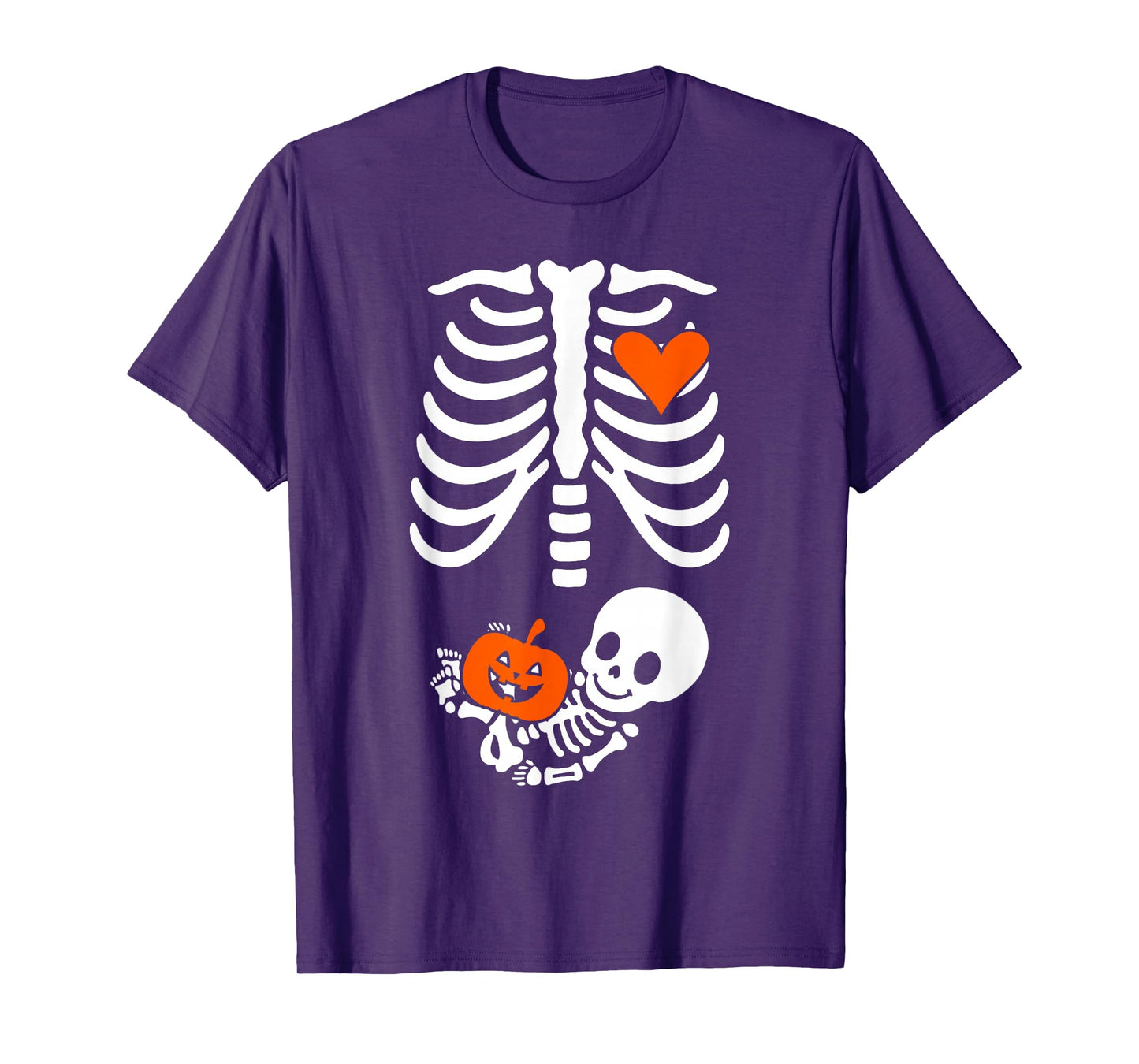 Halloween Skeleton Baby Rib Cage Maternity Pregnant Pumpkin T-Shirt
