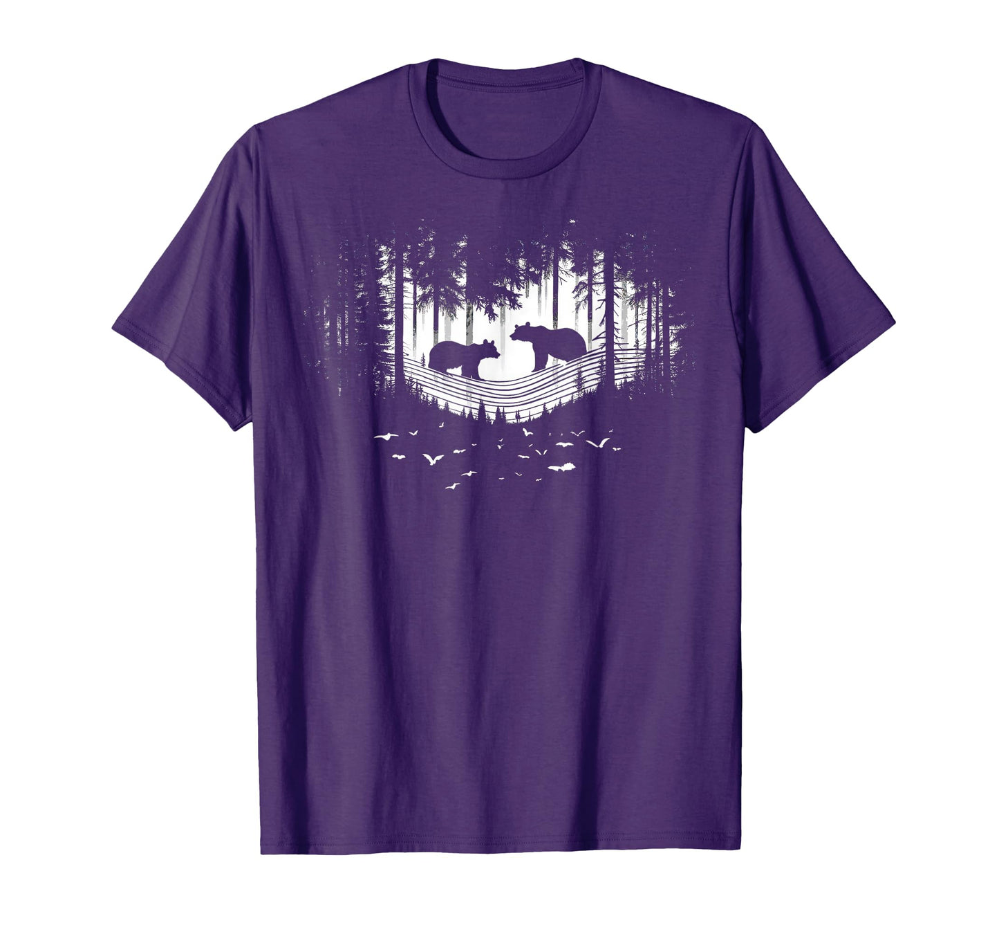 Retro Wilderness Bear Trees Reflection Outdoor Forest T-Shirt