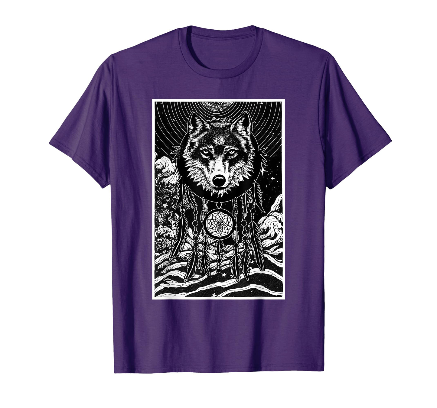 Dreamcatcher Wolf Full Moon Wiccan Native American T-Shirt