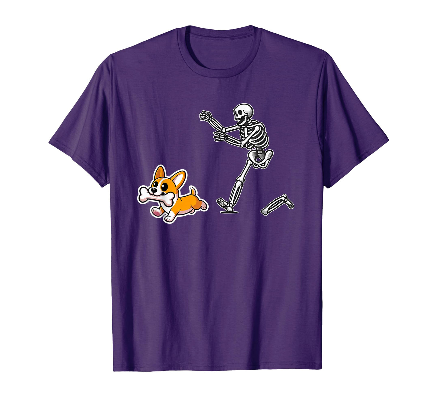 Funny Skeleton Chasing Corgi Halloween Dog Mom Pet Lover T-Shirt