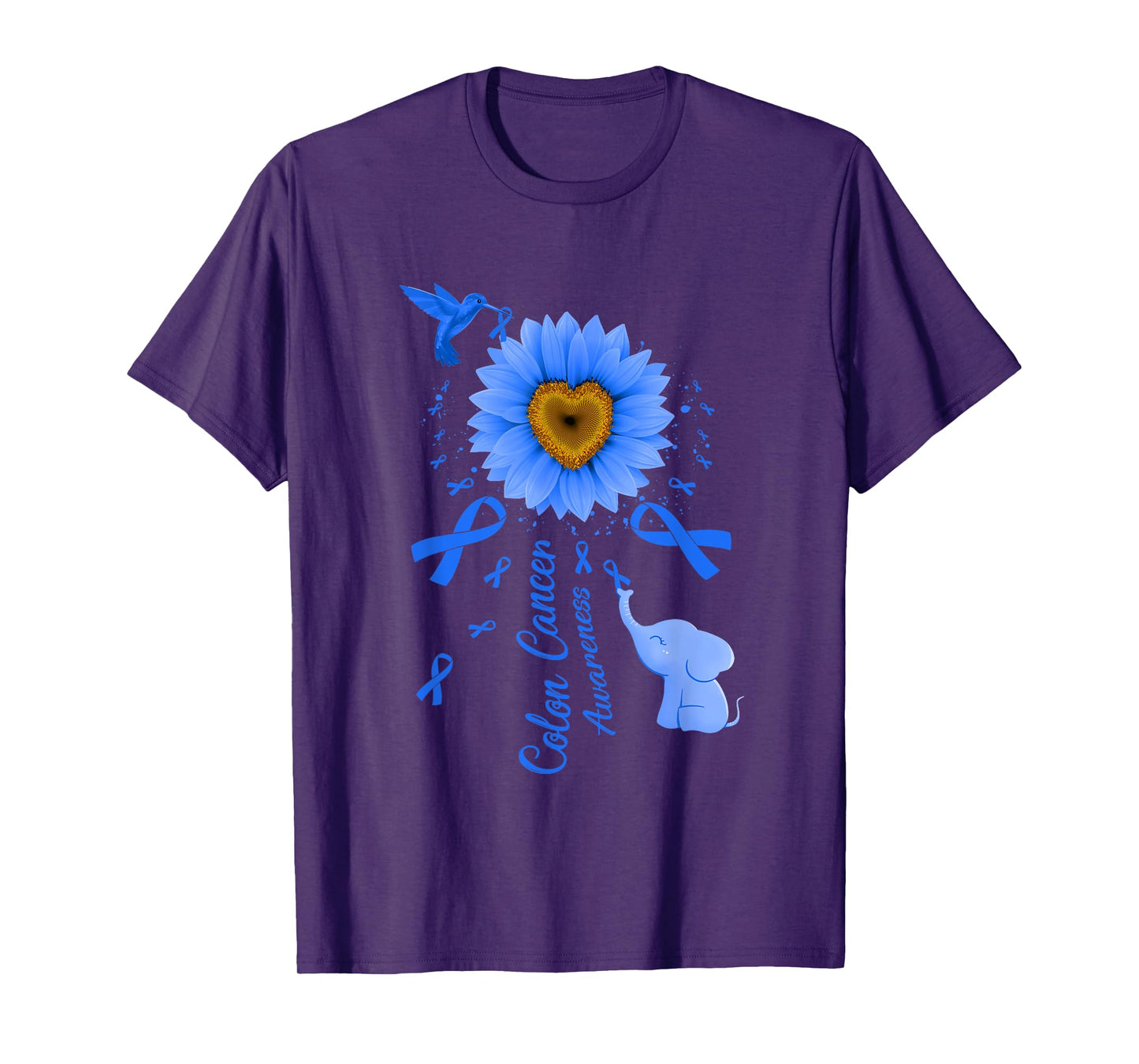 Sunflower Hummingbird Elephant Colon Cancer Awareness T-Shirt