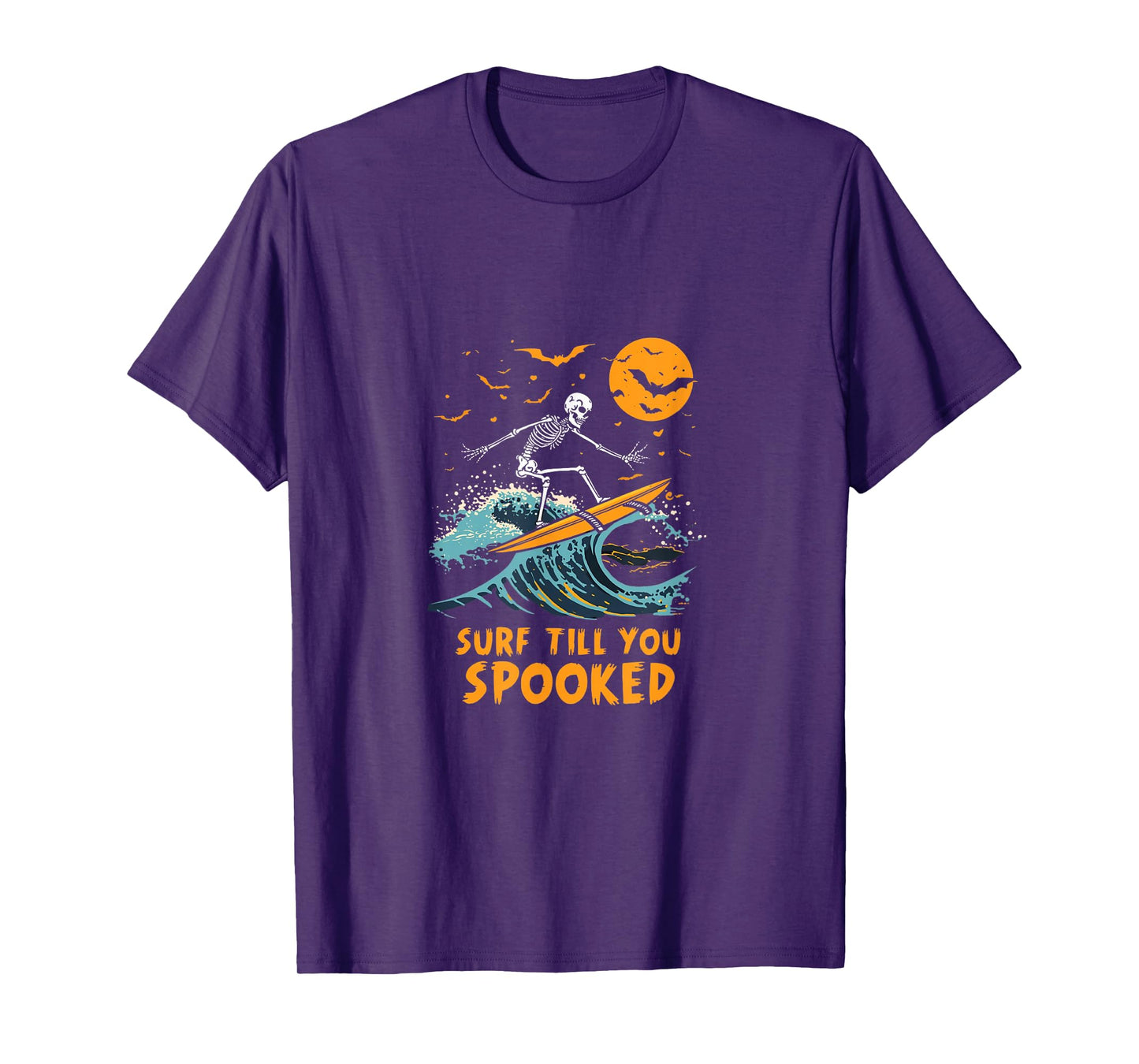 Surf Till You’re Spooked Skeleton Surfer Halloween Tee T-Shirt