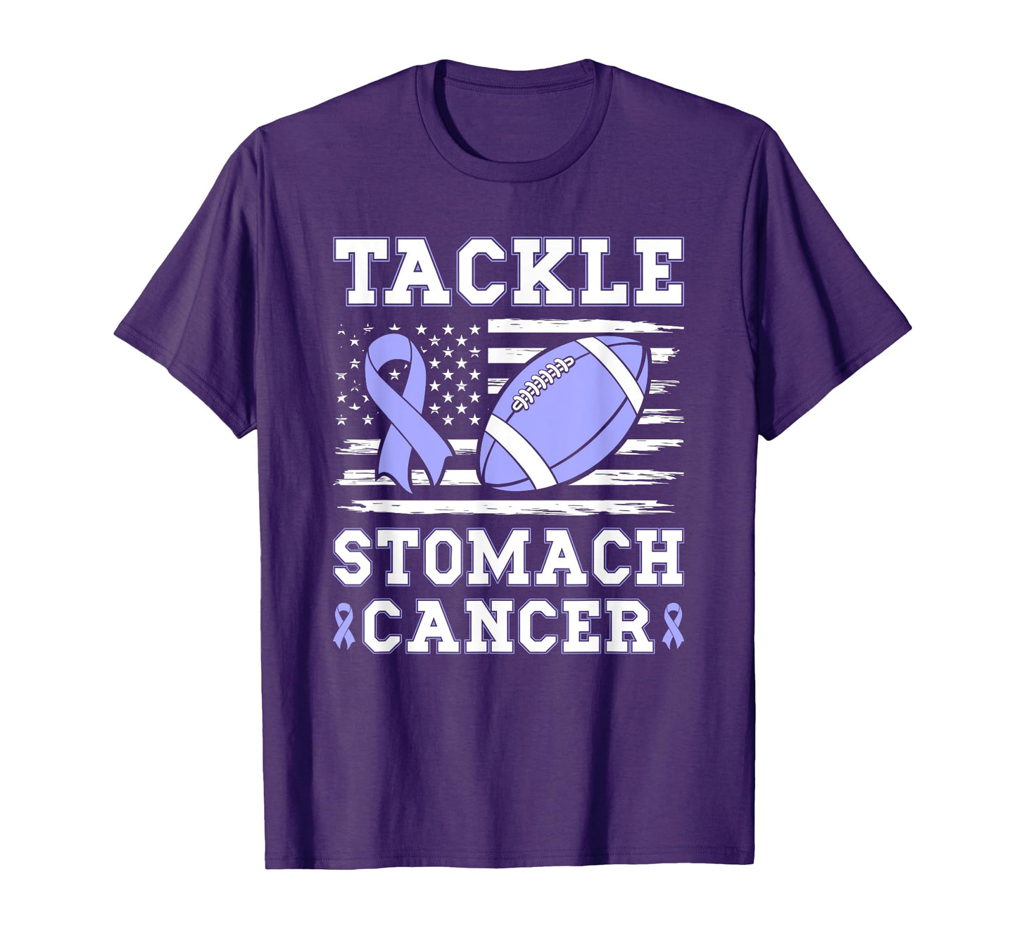 Tackle Stomach Cancer US Flag Periwinkle Ribbon Football T-Shirt