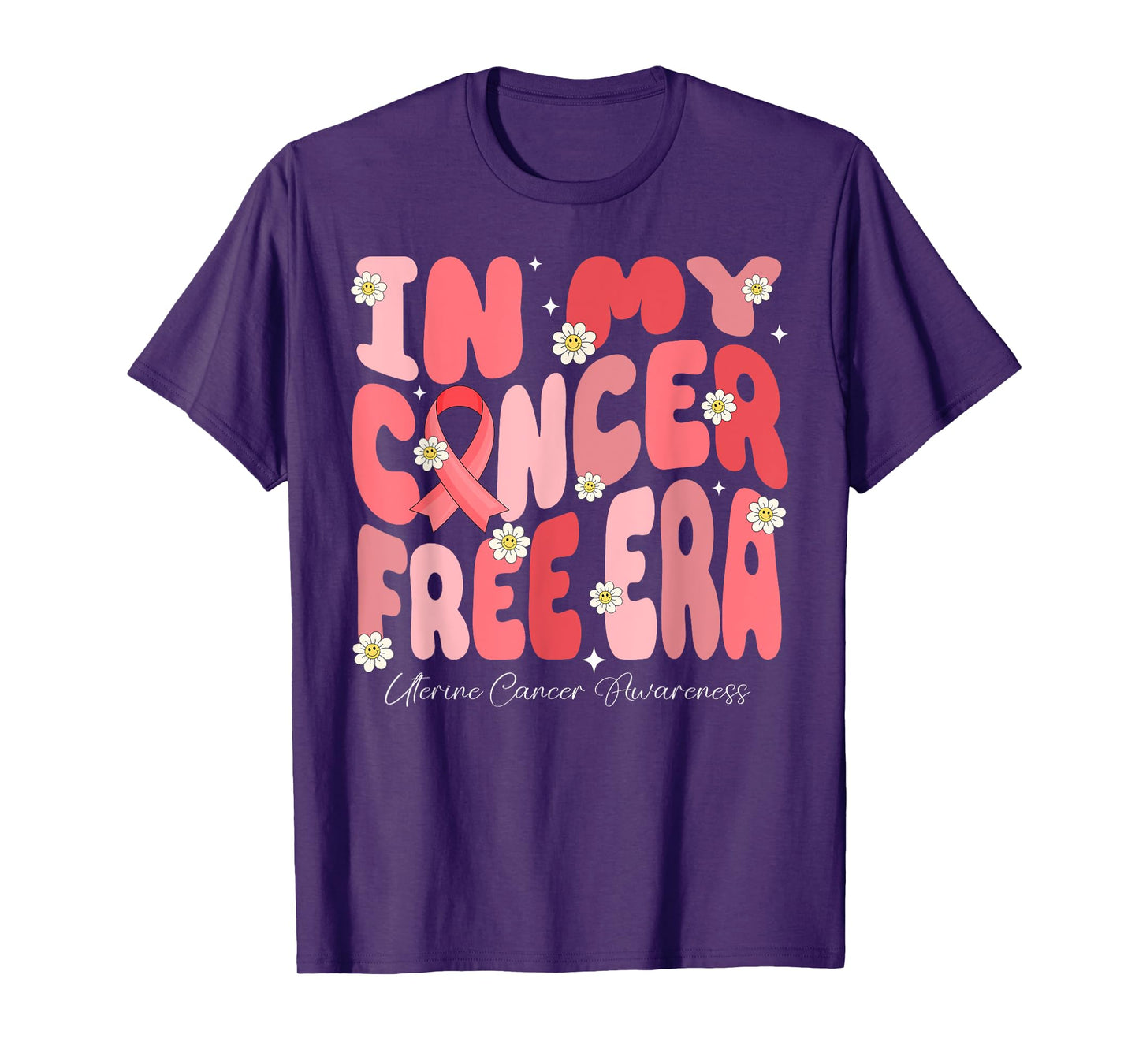 In My Cancer Free Era Uterine Cancer Warrior Groovy Flower T-Shirt