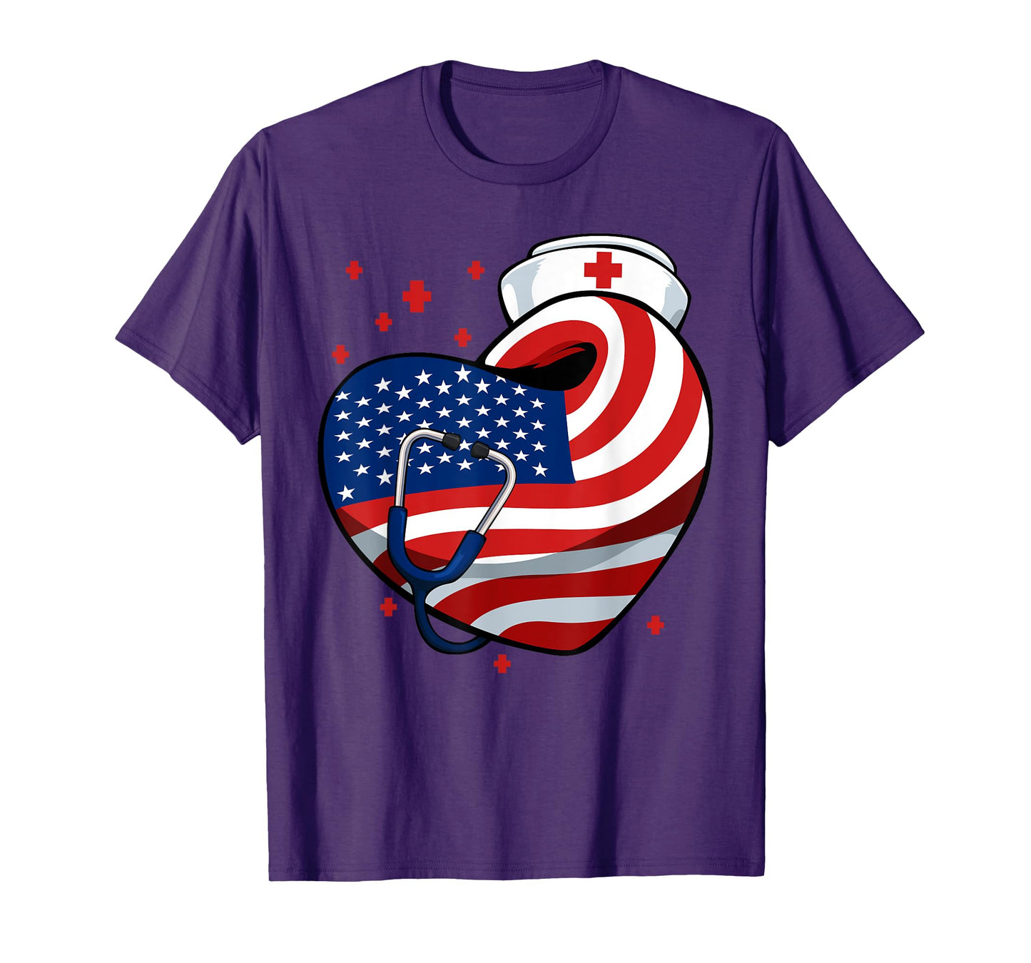 Patriotic Nurse 4th Of July American Flag Heart Stethoscope T-Shirt
