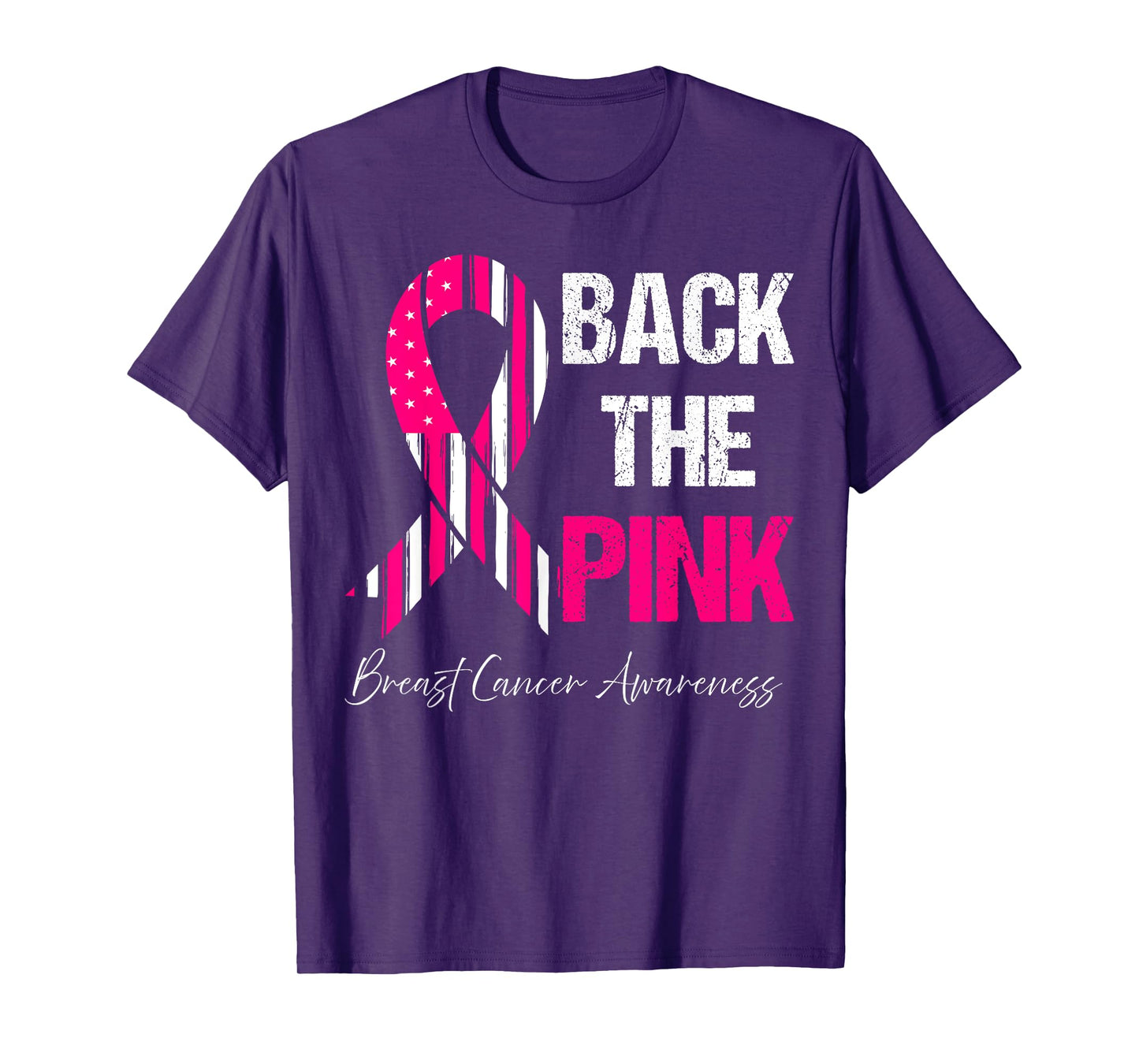 Back The Pink Breast Cancer Awareness American Flag Womens T-Shirt