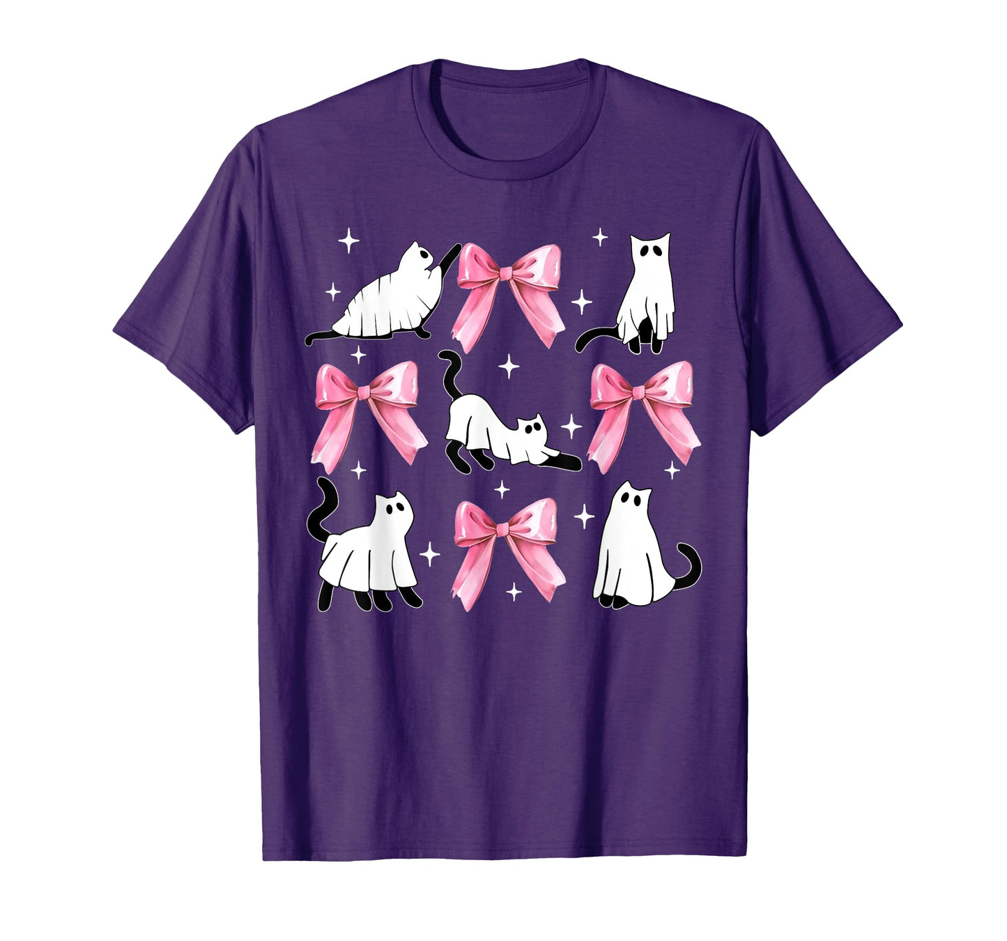 Ghost Cat Boo Costume Cute Pink Bow Coquette Kitty Halloween T-Shirt for Men Women Kids