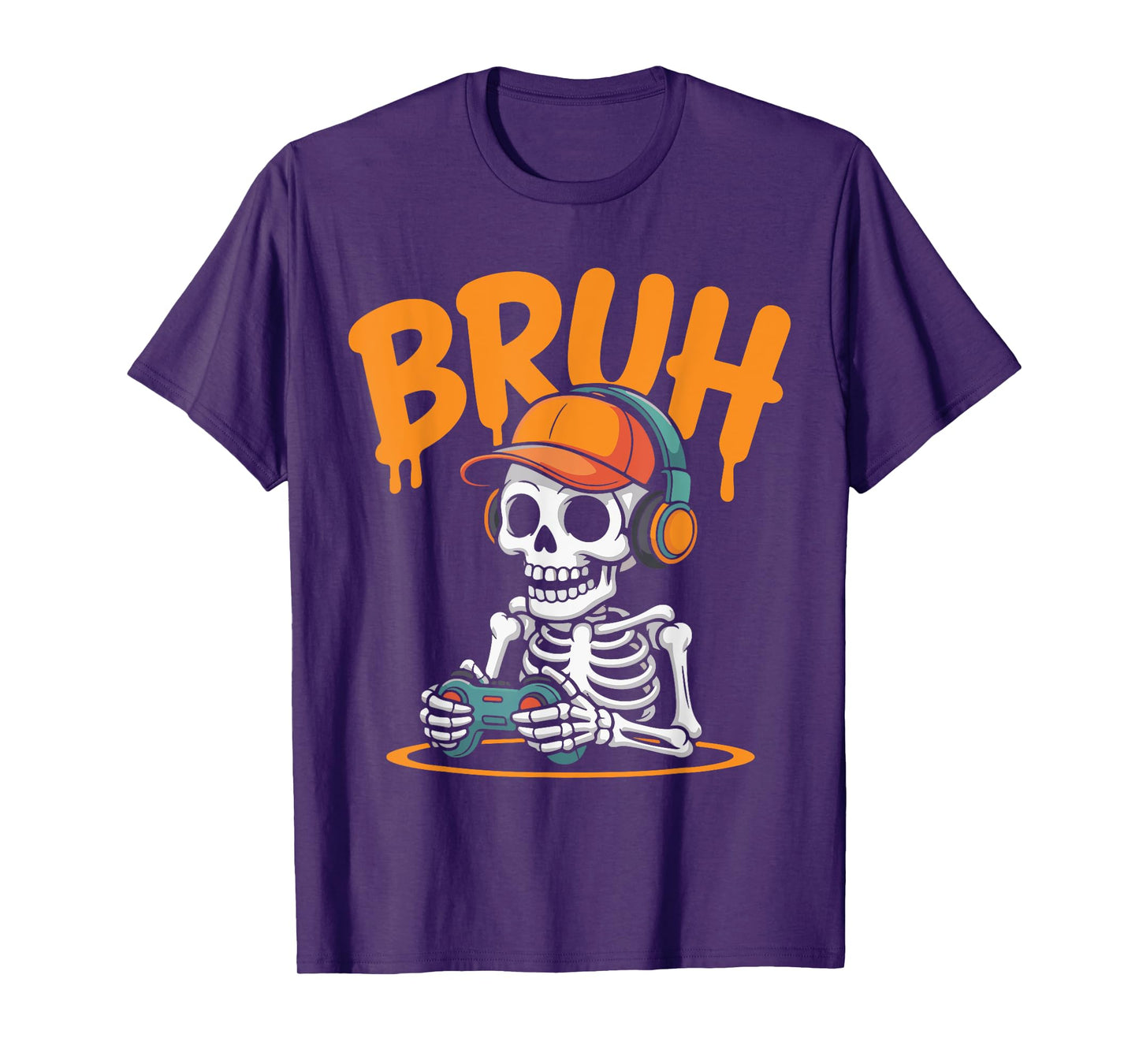 Bruh Halloween Boys Kids Gamer Mens Skeleton Video Gaming T-Shirt