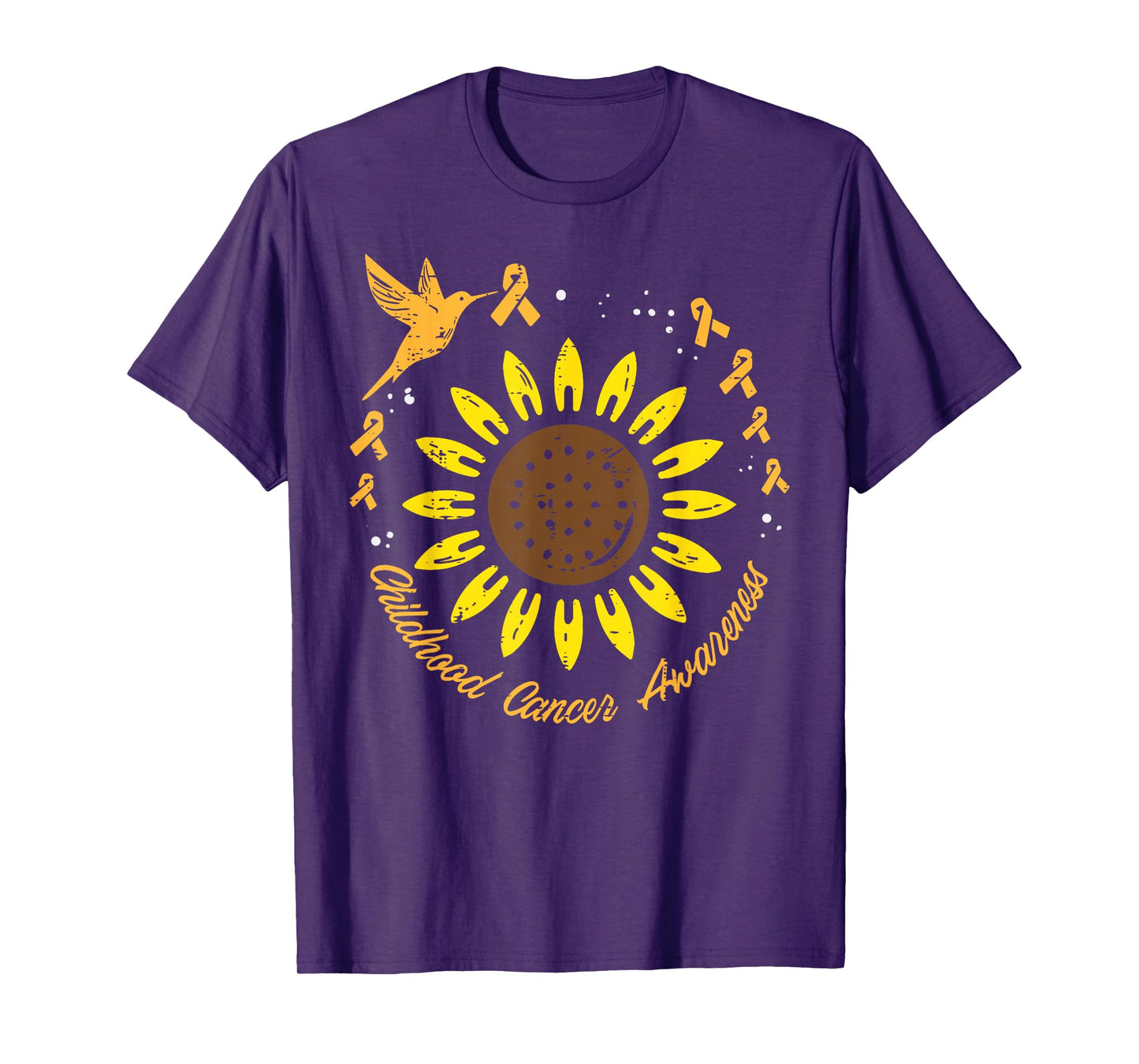 Sunflower Hummingbird Childhood Cancer Awareness Ribbon T-Shirt